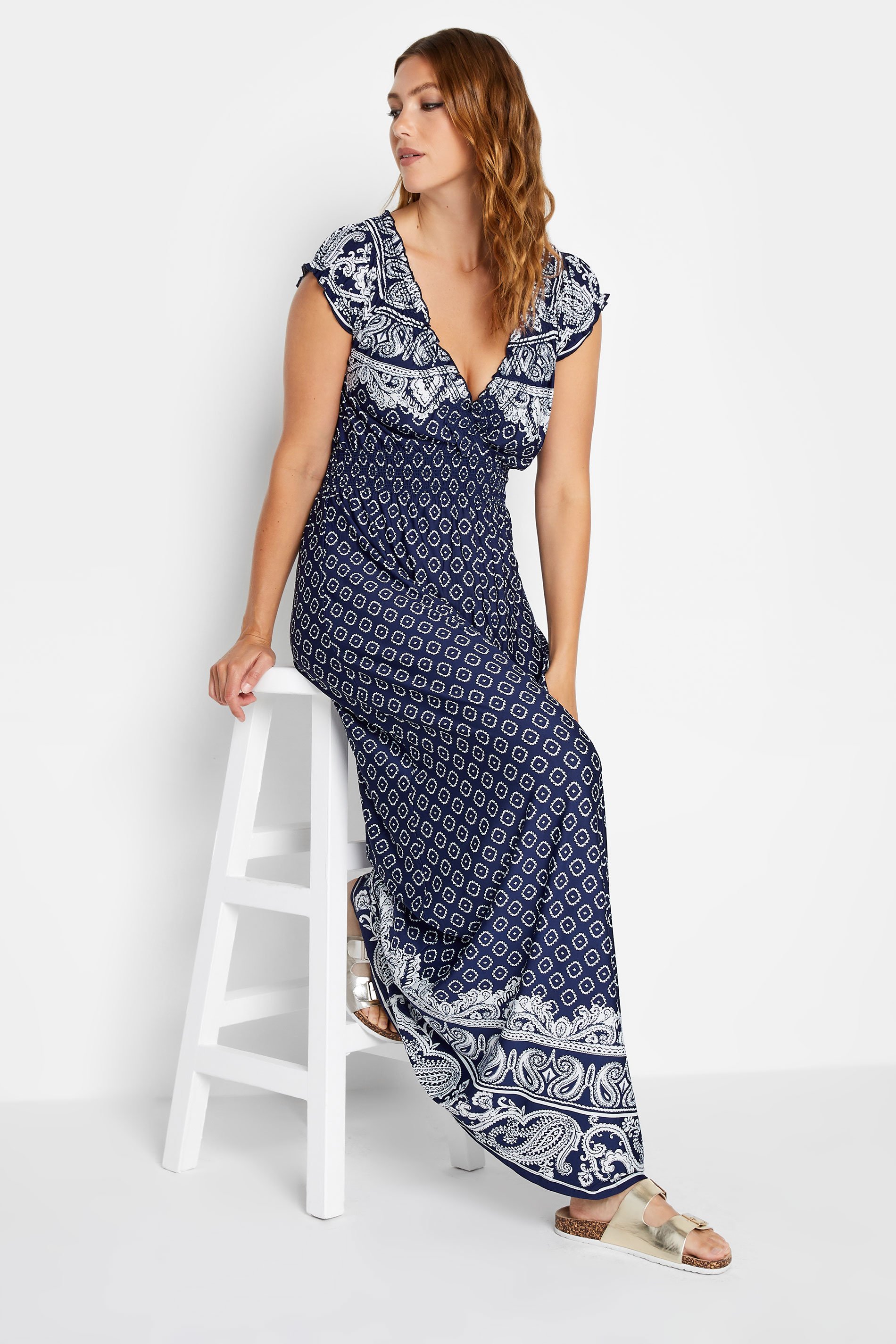 LTS Tall Navy Blue Paisley Maxi Dress | Long Tall Sally  2