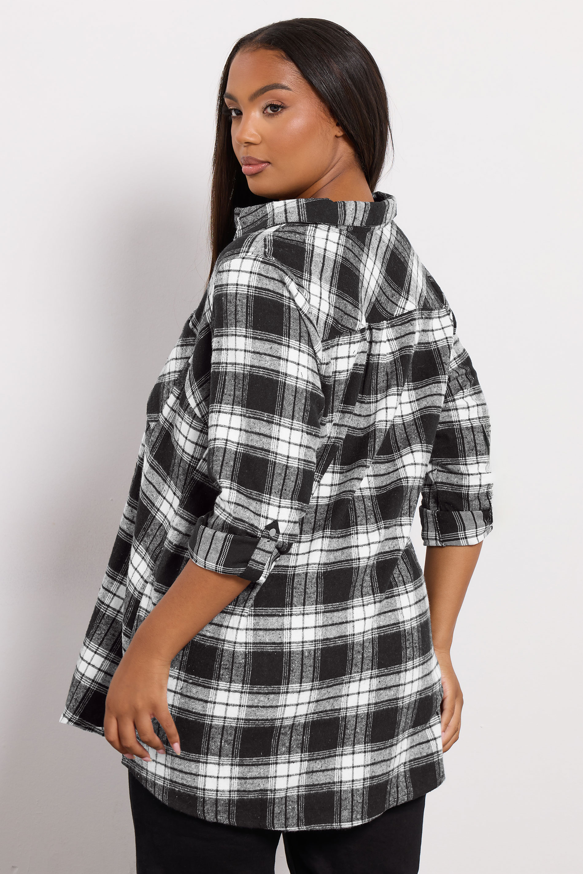 YOURS Plus Size Black Check Boyfriend Shirt | Yours Clothing 2