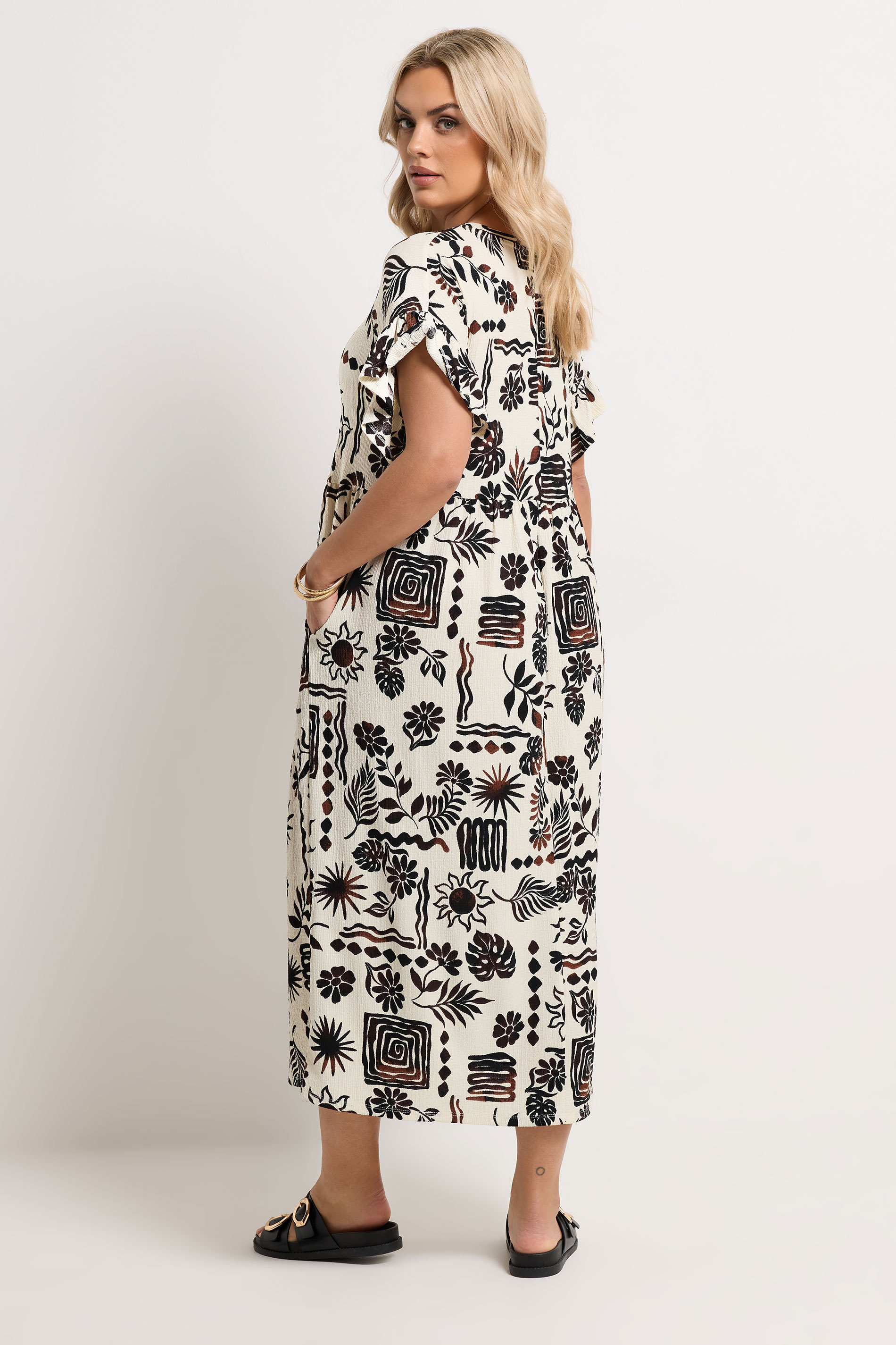 YOURS Plus Size Ivory White Abstract Midi Dress | Yours Clothing 2