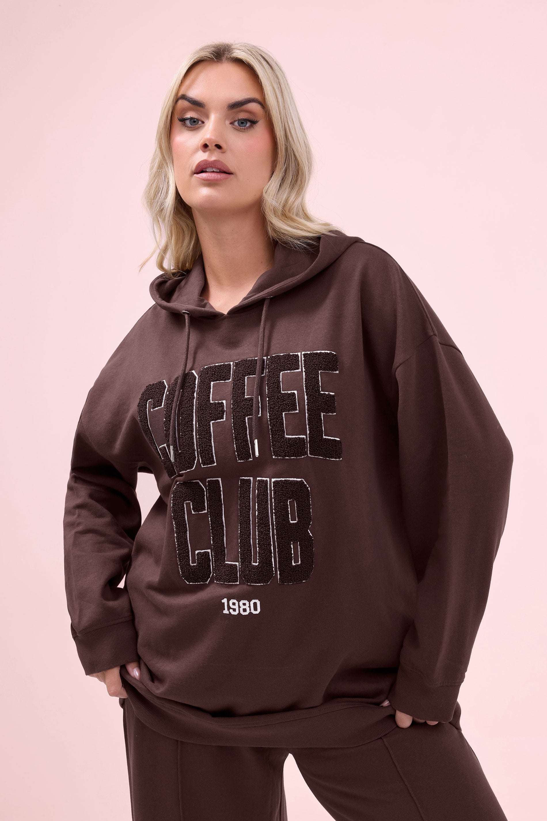 YOURS Plus Size Chocolate Brown 'Coffee Club' Slogan Hoodie | Yours Clothing 3