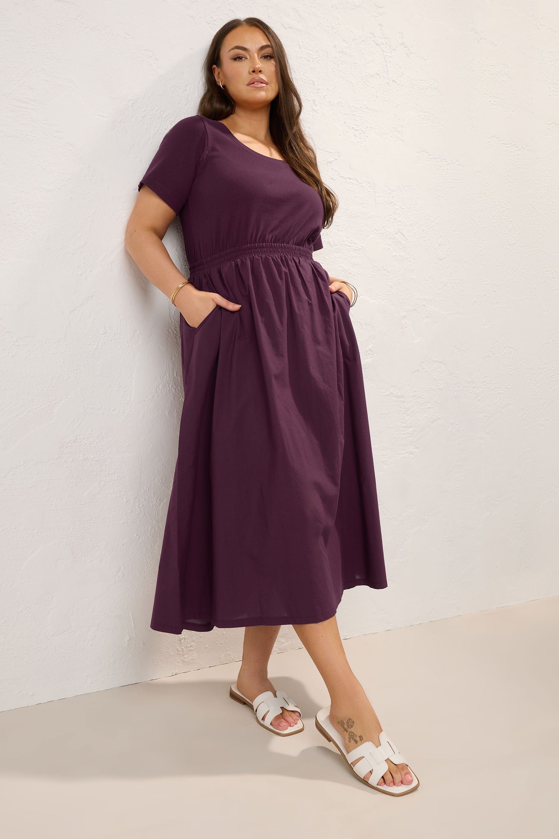 YOURS Curve Dark Purple Mixed Fabric Maxi Dress | Yours Clothing 3