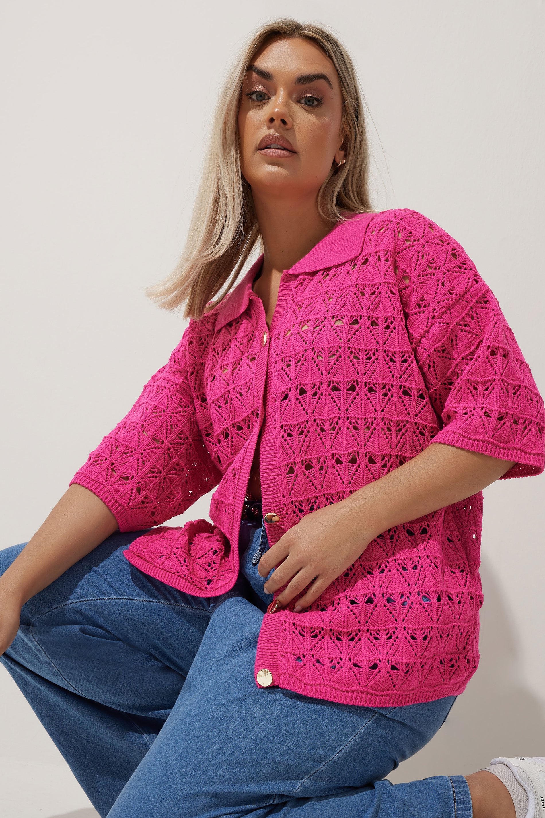 LIMITED COLLECTION Plus Size Pink Crochet Shirt | Yours Clothing 4