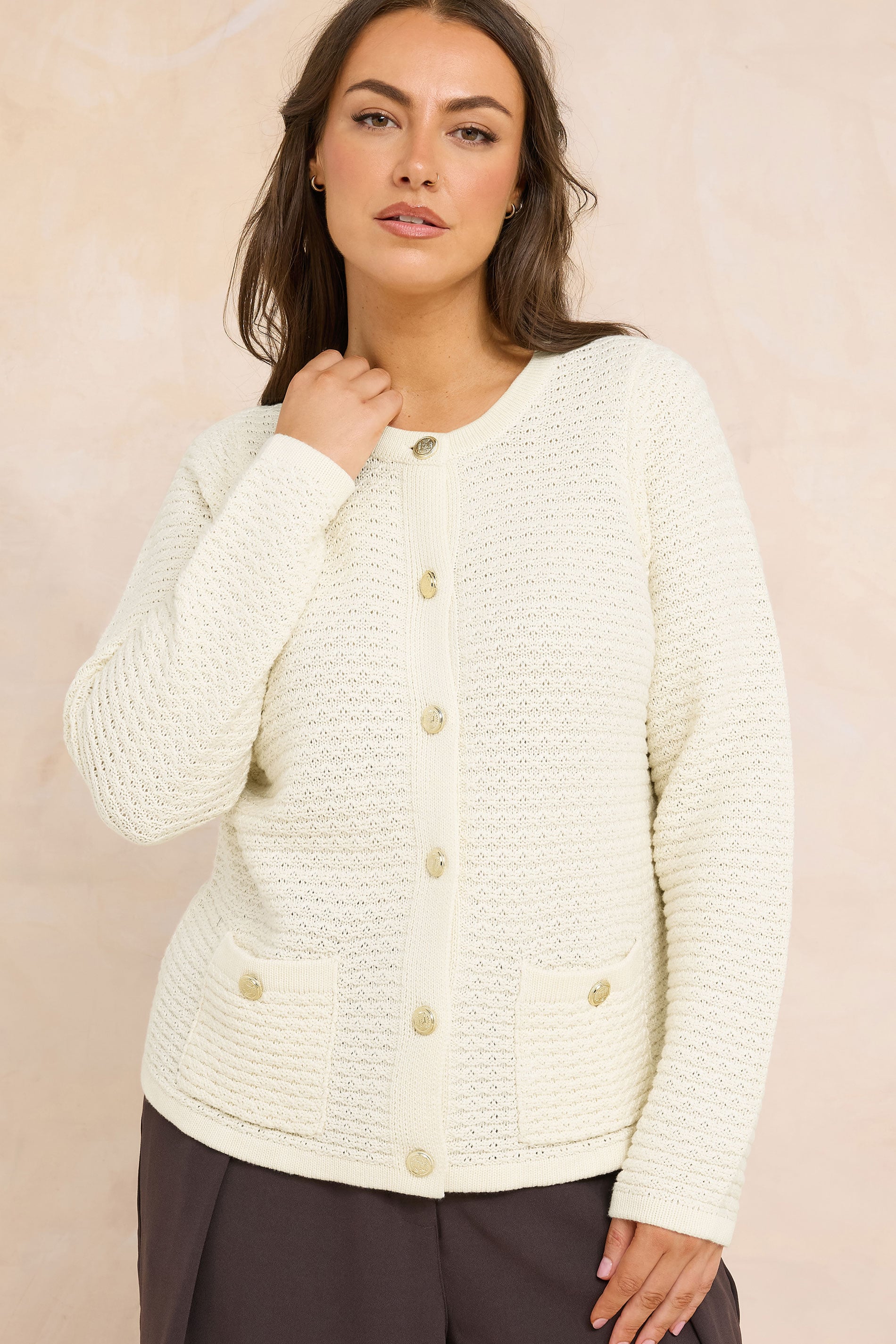 Evans Women's Cream Plus Button Through Knitted Cardigan Size 30-32