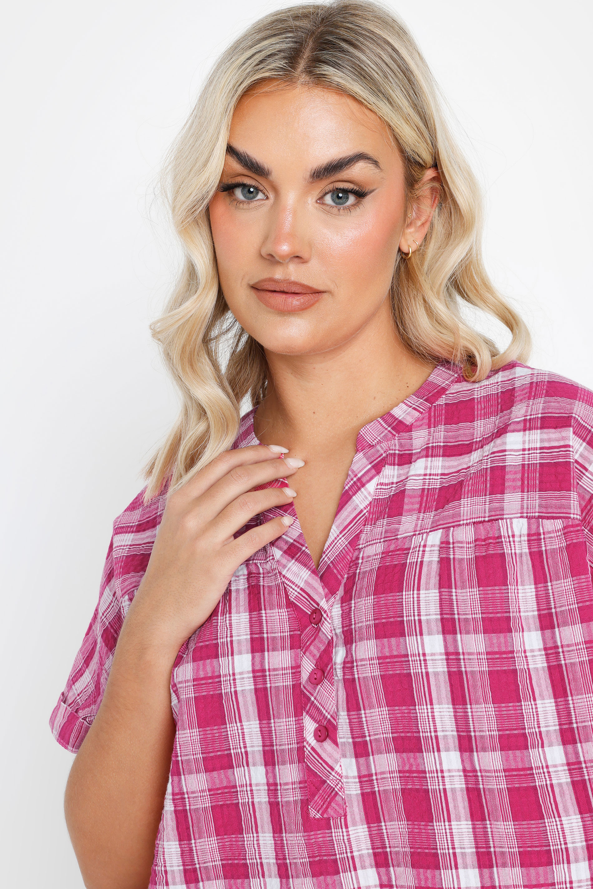 YOURS Plus Size Pink Check Print Textured Blouse | Yours Clothing 4