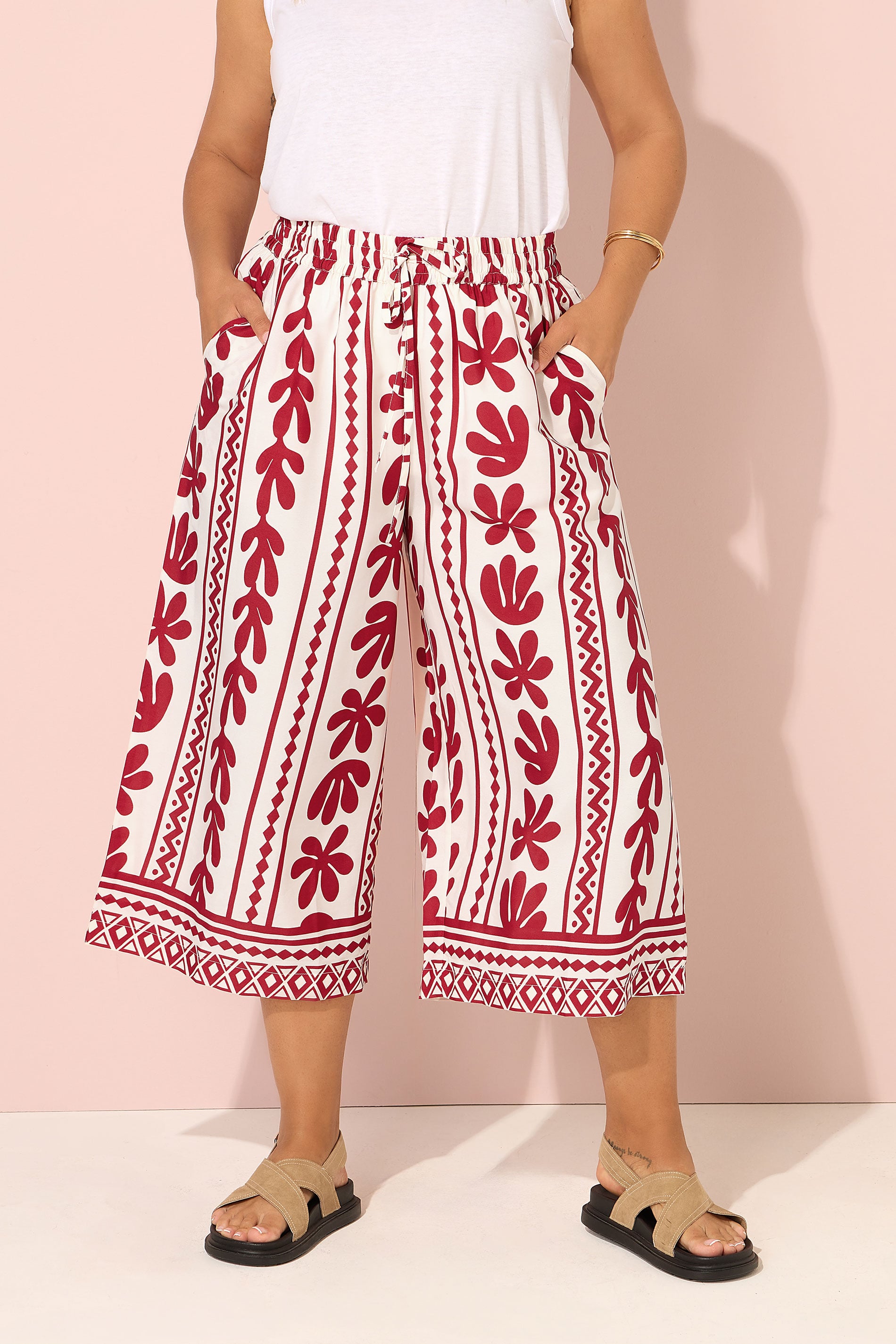YOURS Plus Size Red Aztec Leaf Midaxi Culottes | Yours Clothing 3