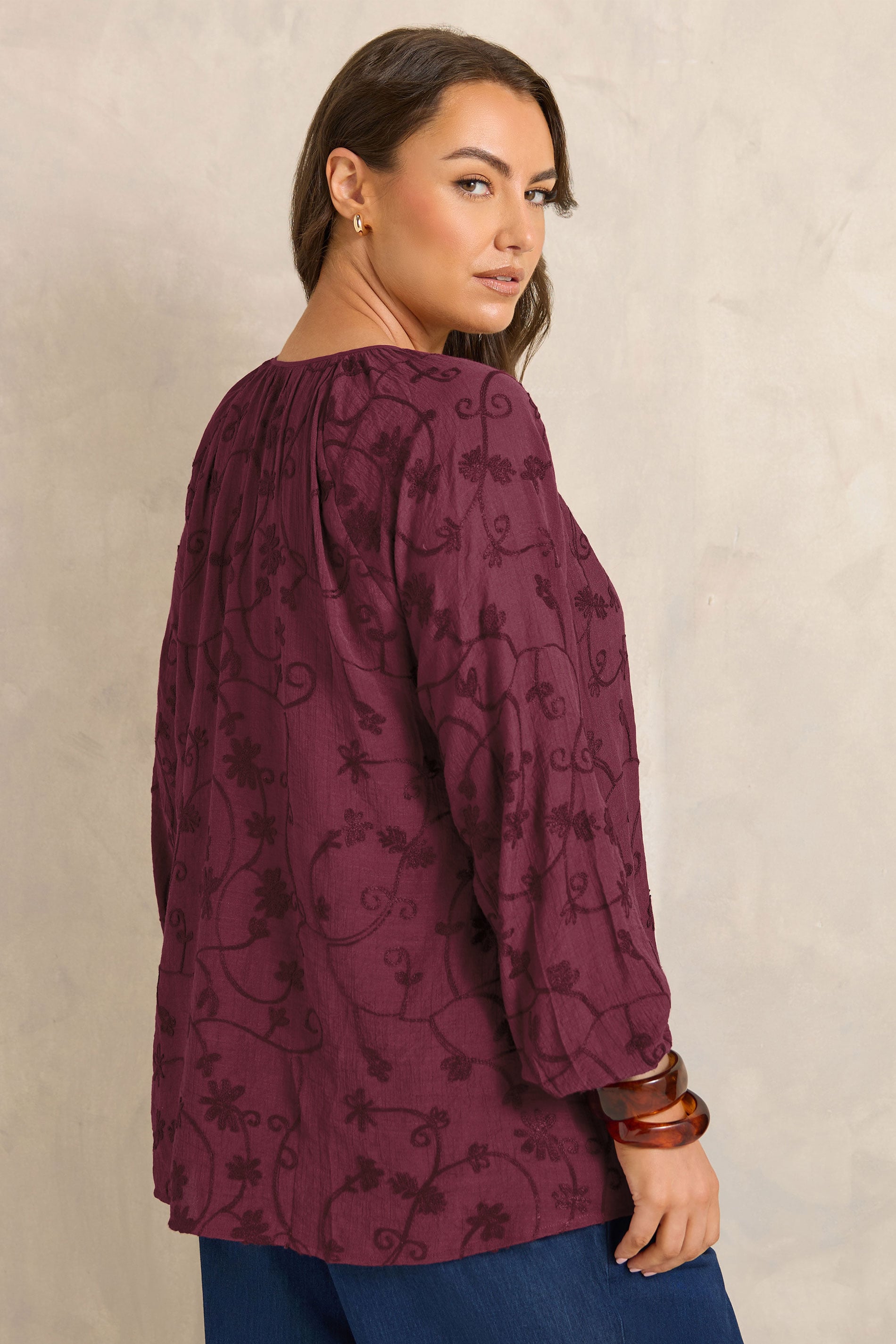 EVANS Plus Size Burgundy Red Floral Embroidered Blouse | Evans 2