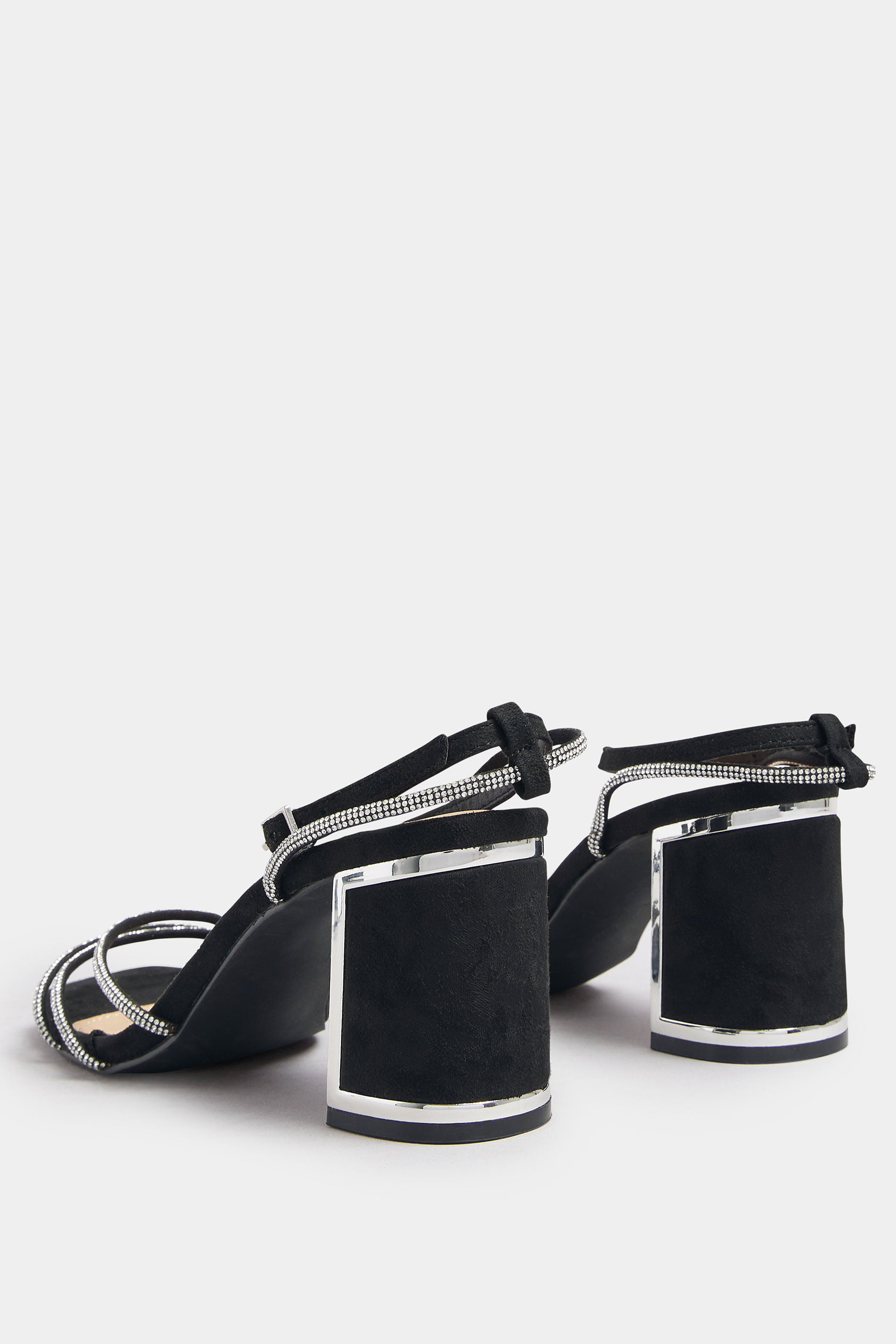 Silver Asymmetric Diamante Block Heel Sandals In Standard Fit | Yours Clothing 4