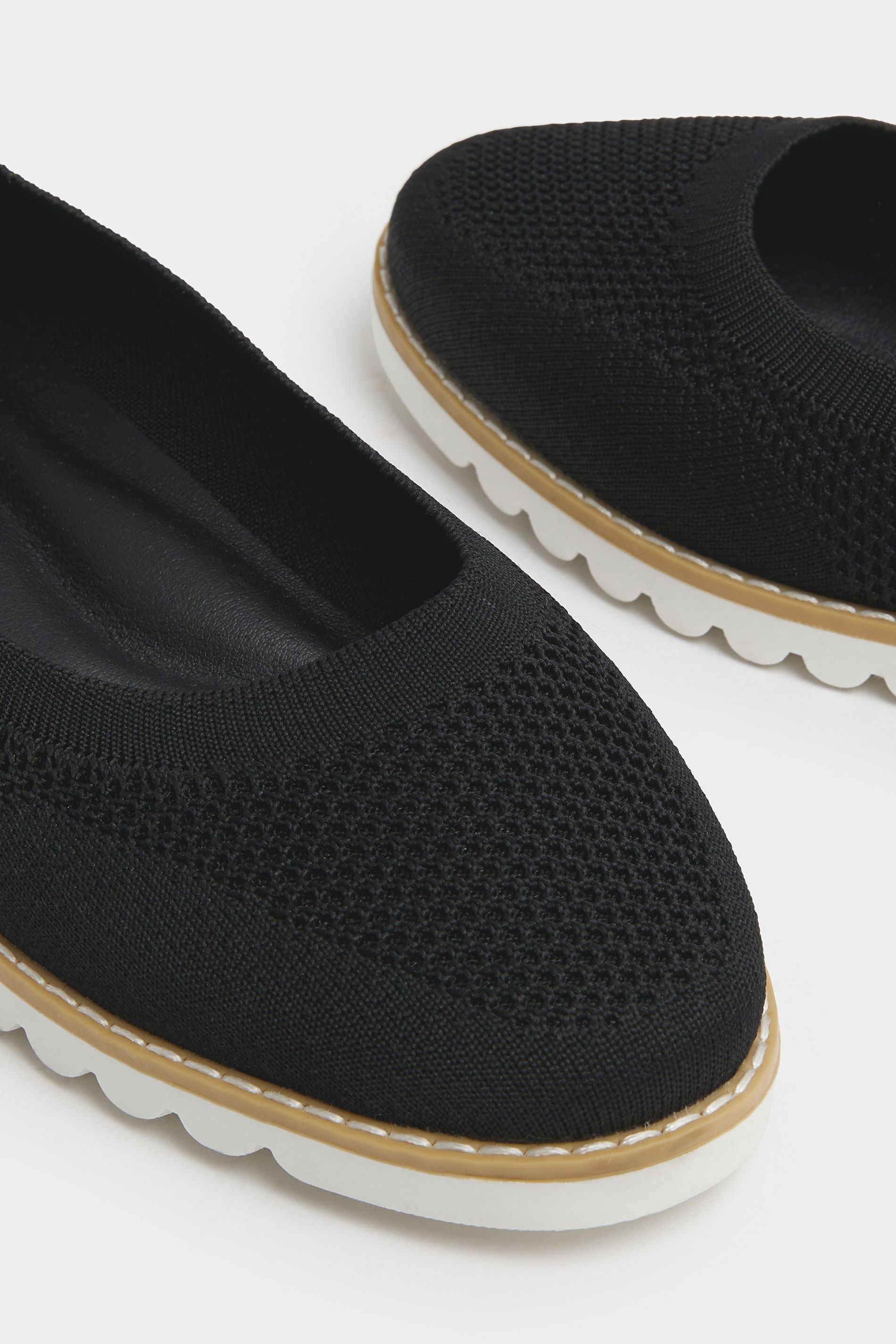 Black Knitted Slip On Ballet Flats In Extra Wide EEE Fit | Yours Clothing 5
