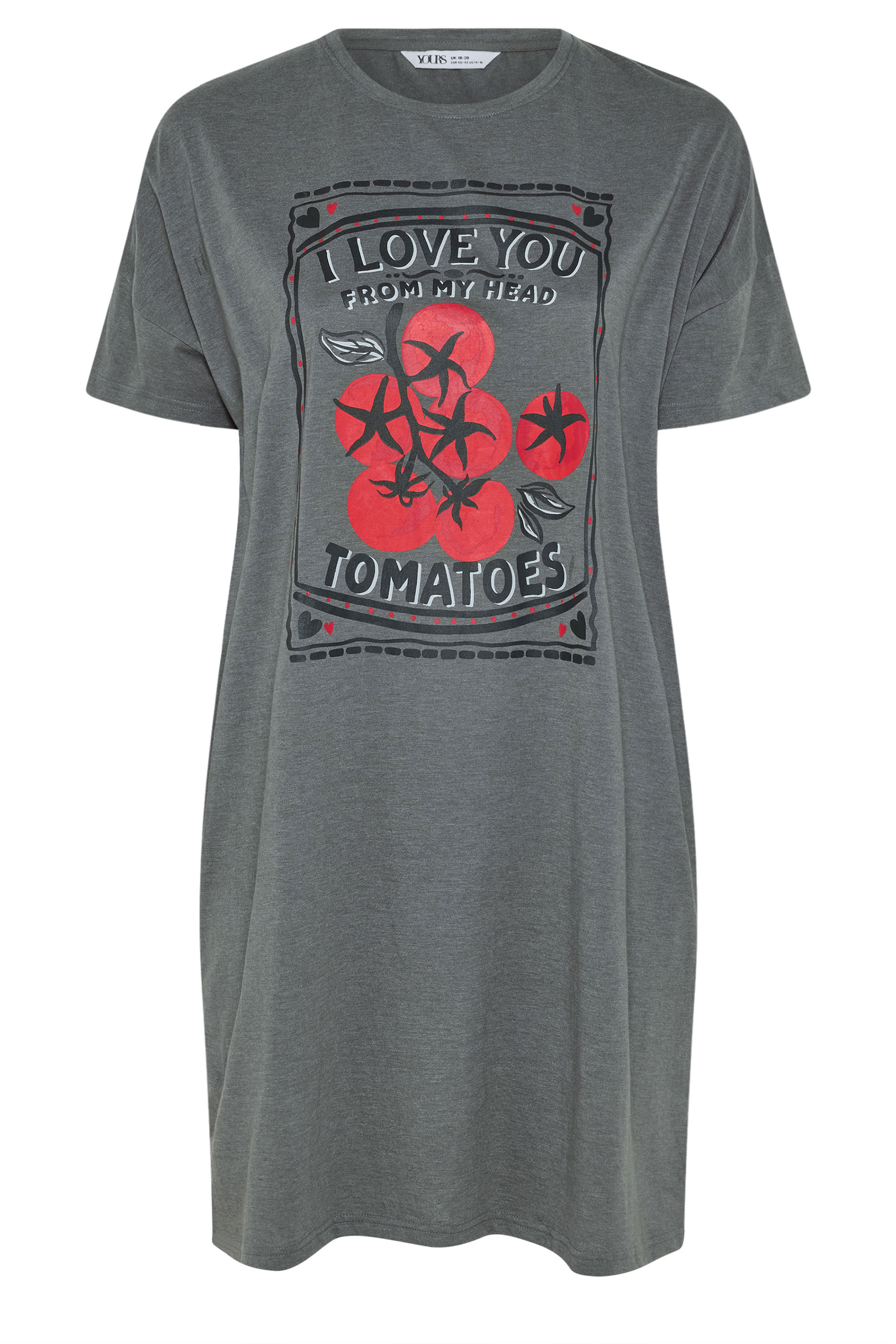 YOURS Plus Size Grey 'I Love You From My Head Tomatoes' Nightdress | Yours Clothing 5