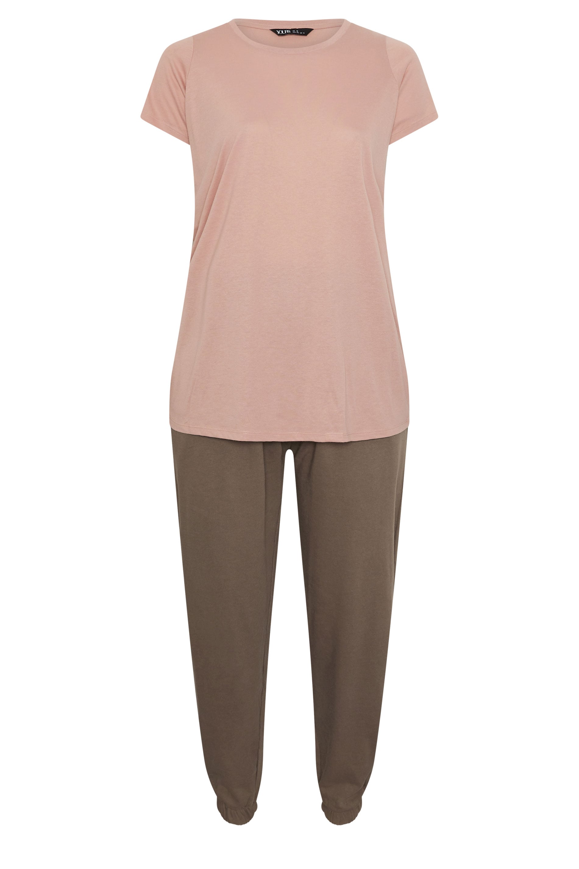 YOURS Plus Size Brown Sweatshirt Jogger & T-Shirt Set | Yours Clothing 7