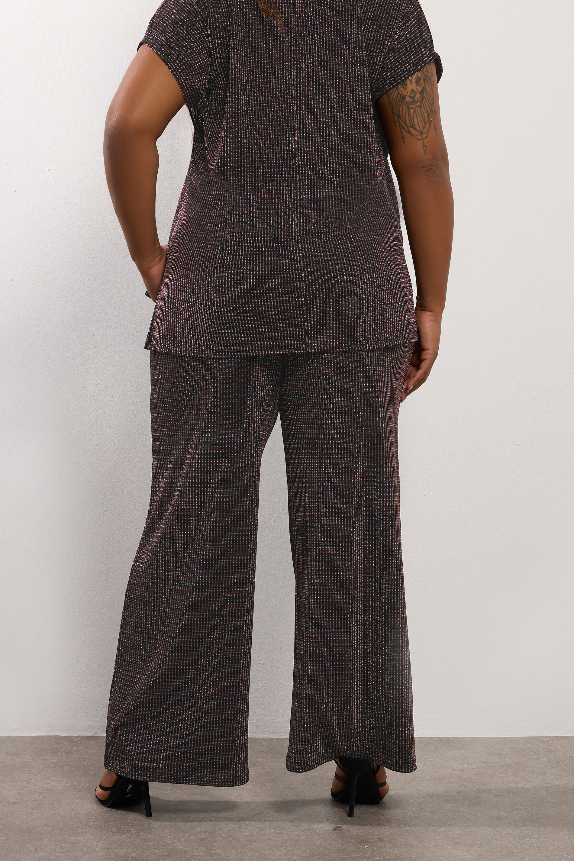 YOURS Plus Size Black Metallic Wide Leg Trousers | Yours Clothing 2