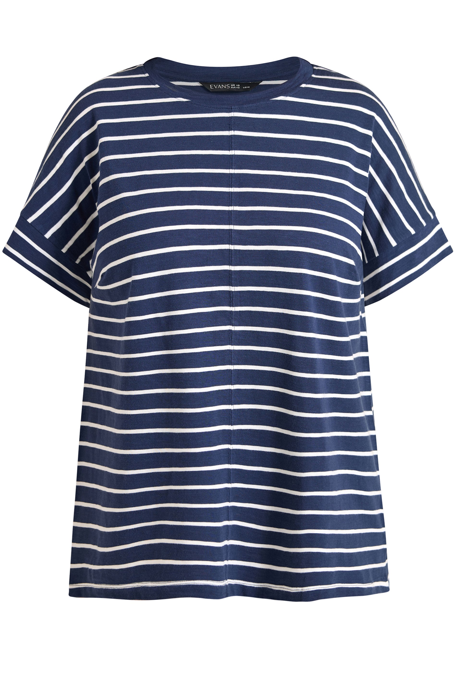 EVANS Plus Size Navy Blue Stripe Cotton T-Shirt | Evans 5