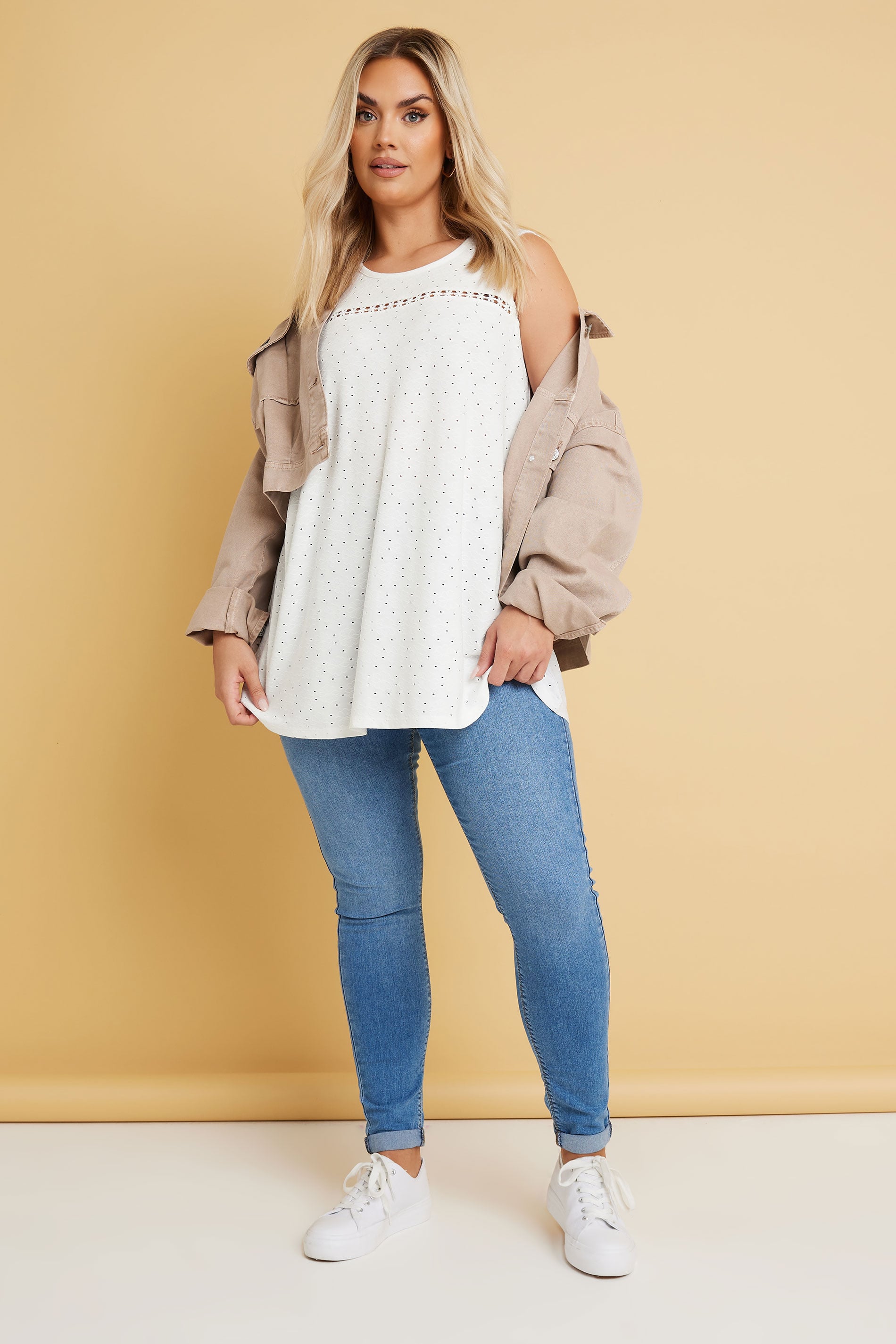 YOURS Plus Size White Floral Broderie Anglaise Vest Top | Yours Clothing 1