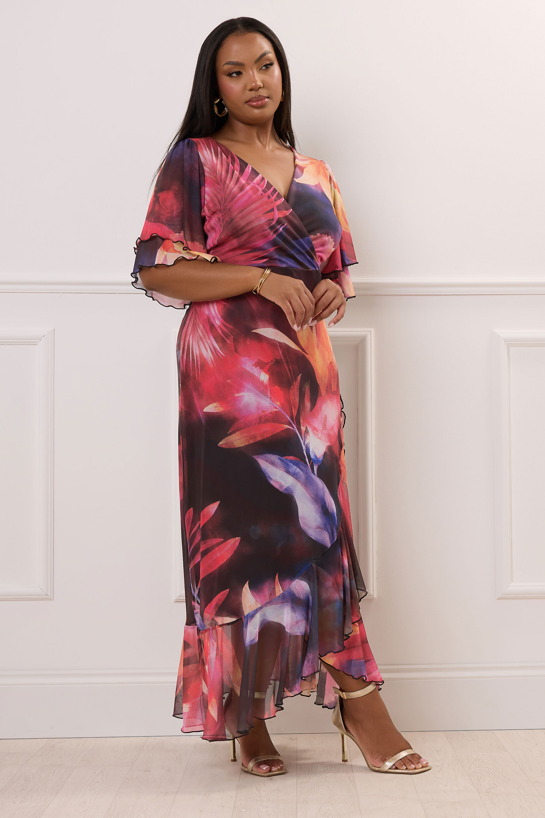 YOURS LONDON Plus Size Black Floral Print Wrap Maxi Dress | Yours Clothing 1