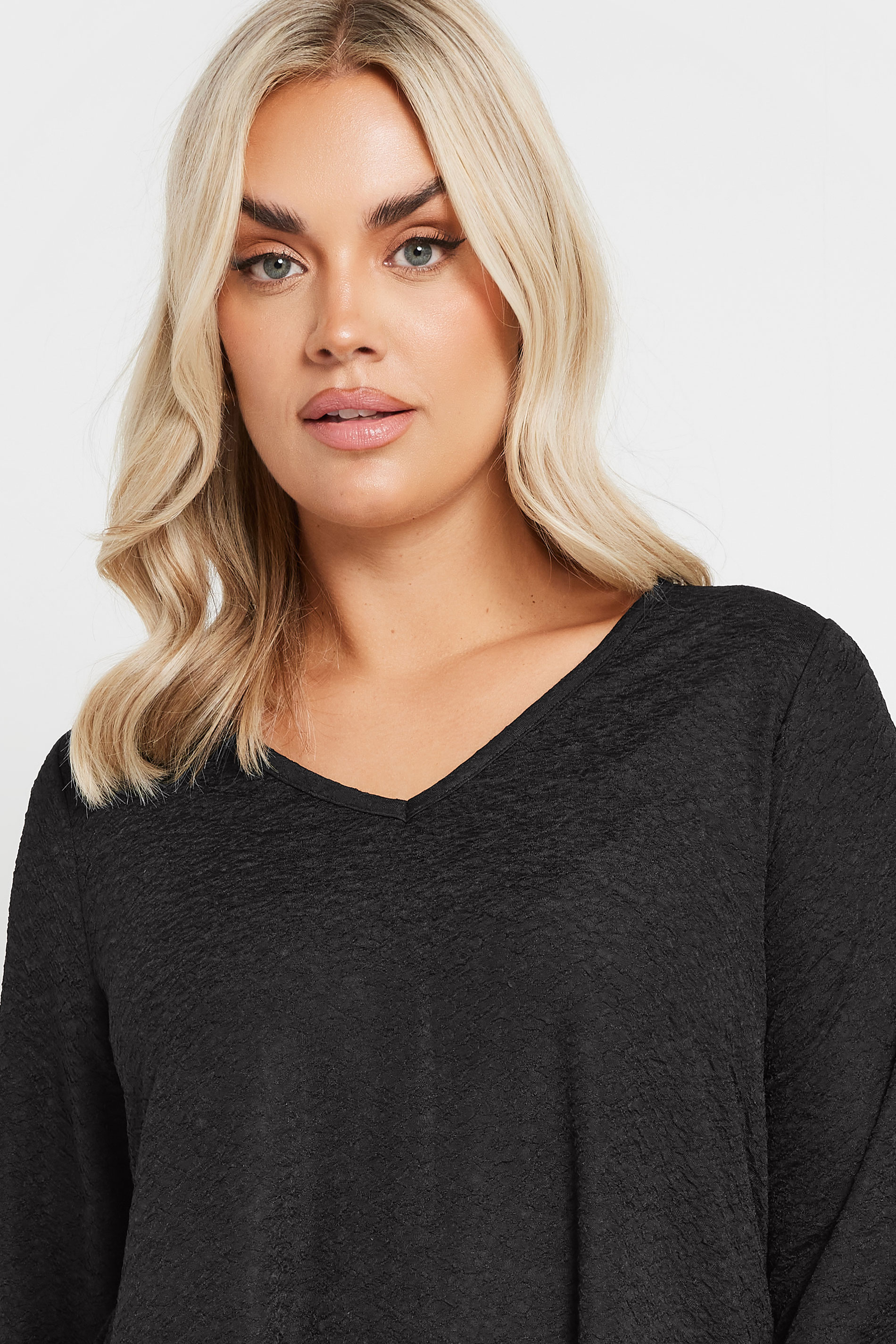 YOURS Plus Size Black Textured Long Sleeve Top | Yours Clothing 4