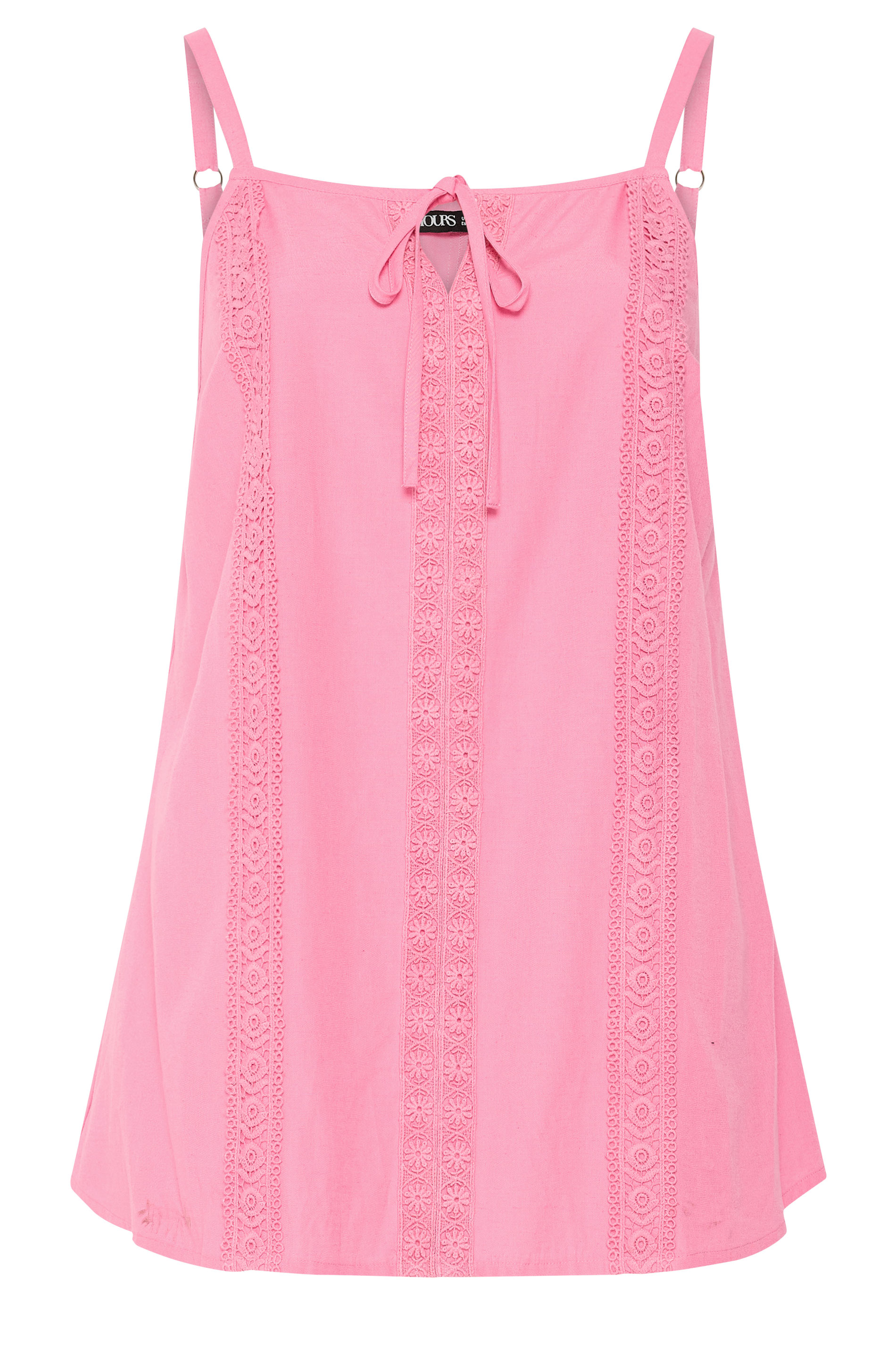 YOURS Plus Size Pink Crochet Linen Cami Vest Top | Yours Clothing 5