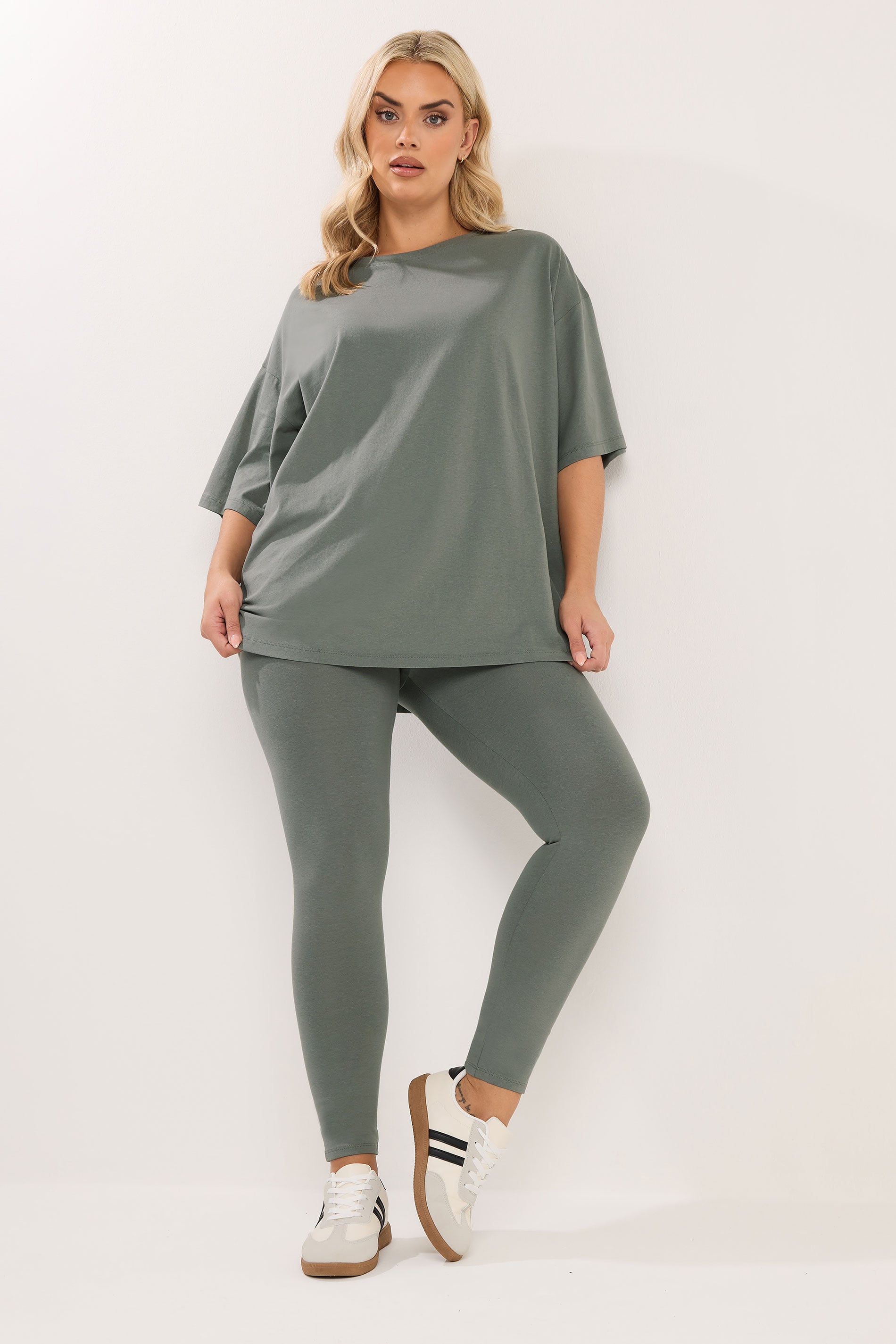 YOURS Plus Size Sage Green T-Shirt & Legging Set | Yours Clothing 3