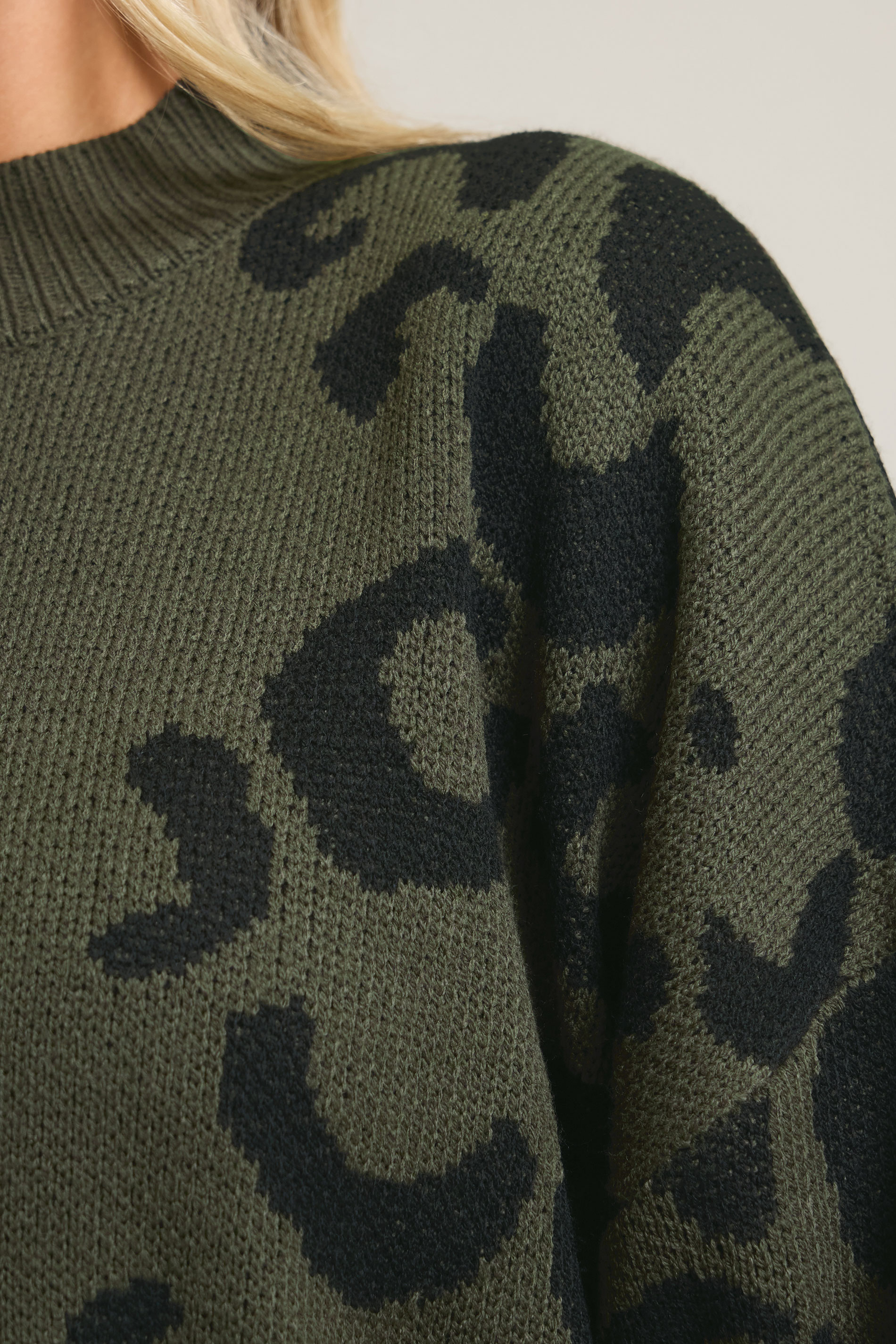 YOURS Plus Size Khaki Green Leopard High Neck Jumper | Yours Clothing 4