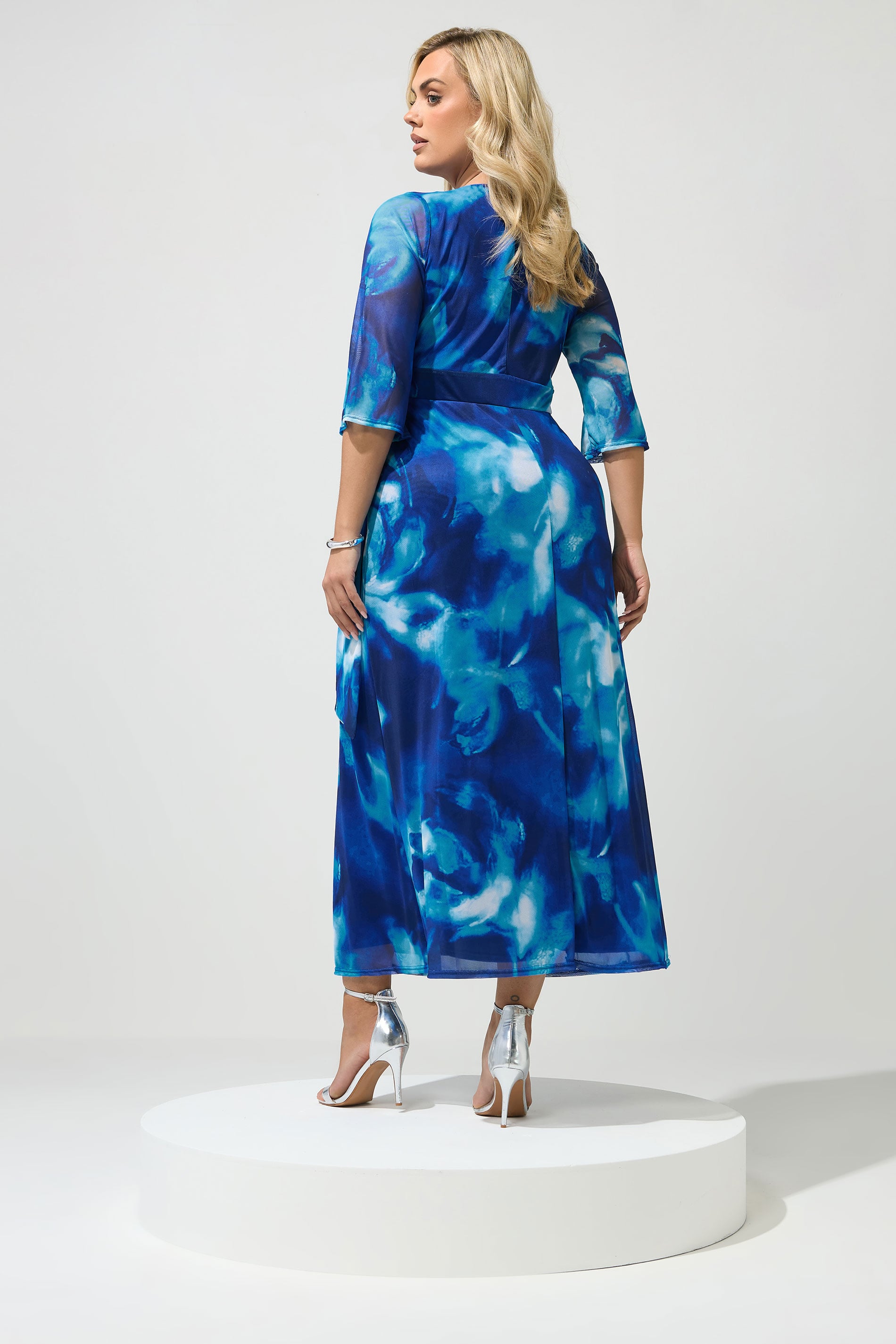 YOURS LONDON Plus Size Blue Abstract Mesh Wrap Dress | Yours Clothing 2