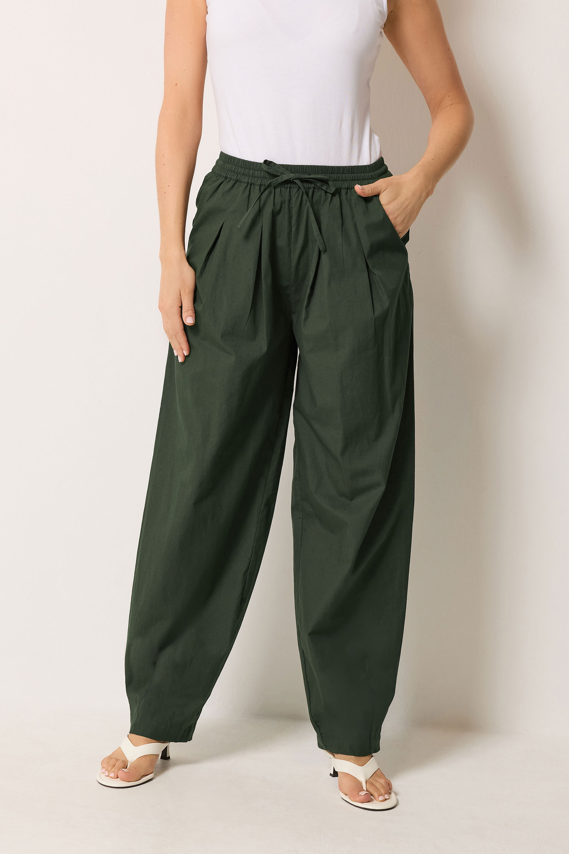 LTS Tall Women's Dark Green Cotton Barrel Trousers | Long Tall Sally 1