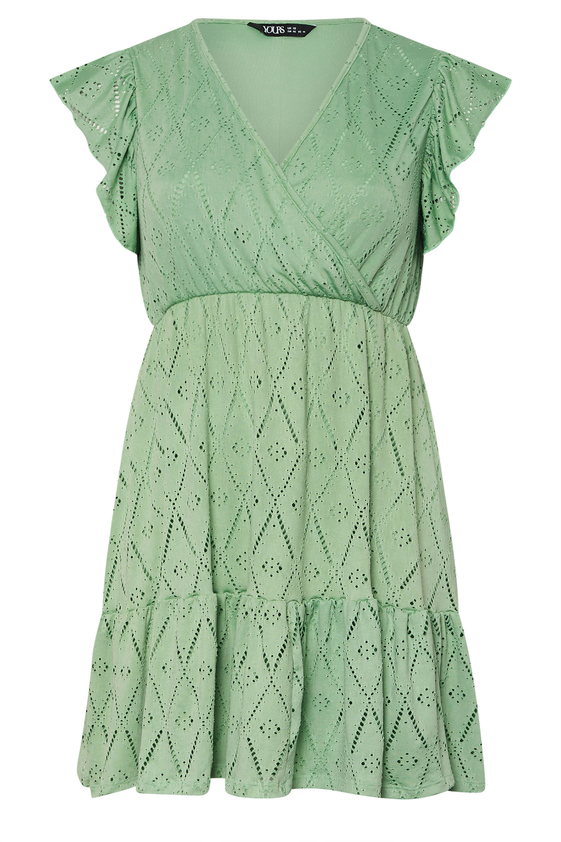 YOURS Plus Size Sage Green Broderie Anglaise Wrap Mini Dress | Yours Clothing 5