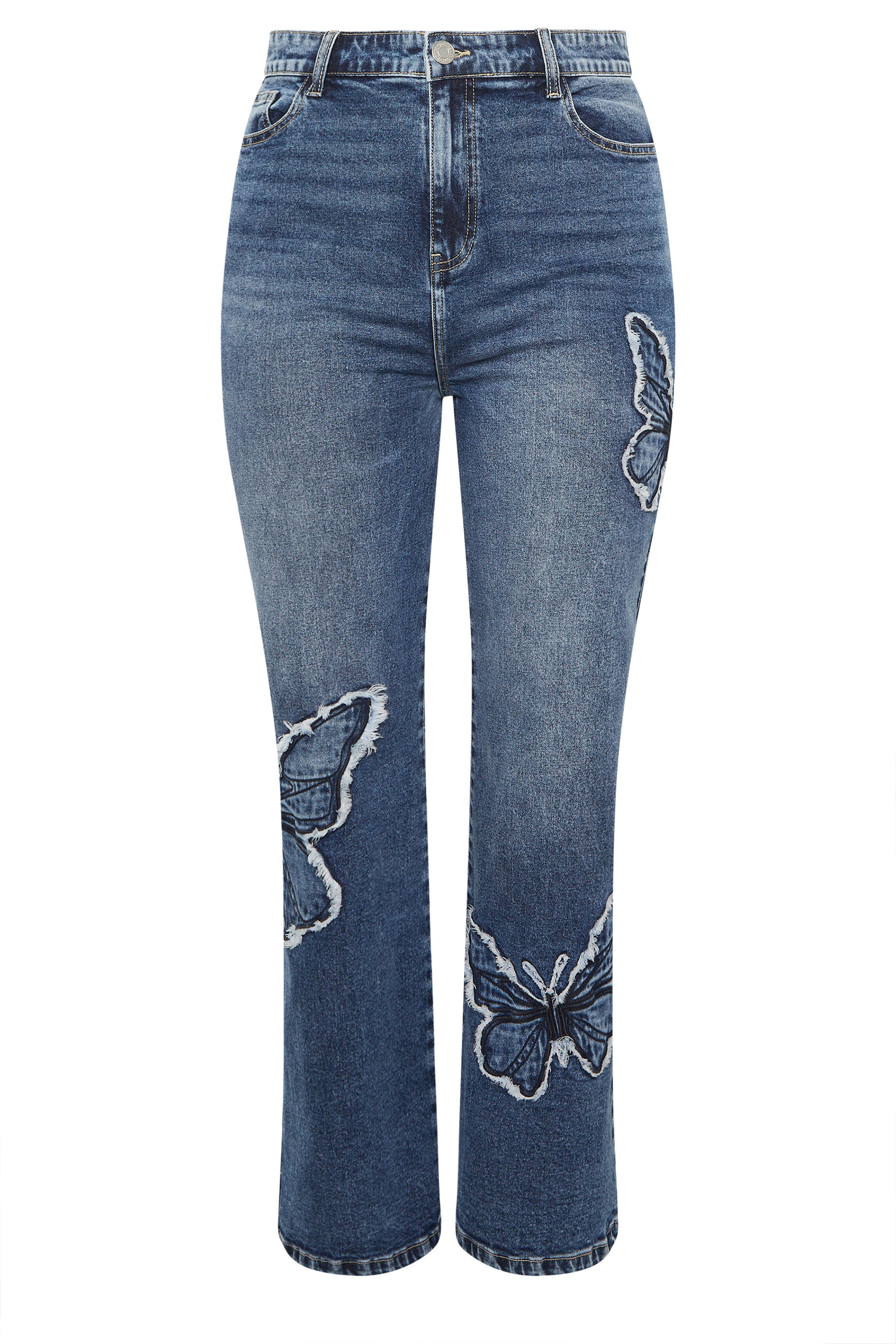 LIMITED COLLECTION Plus Size Indigo Blue Denim Butterfly Embroidered Jeans | Yours Clothing 5