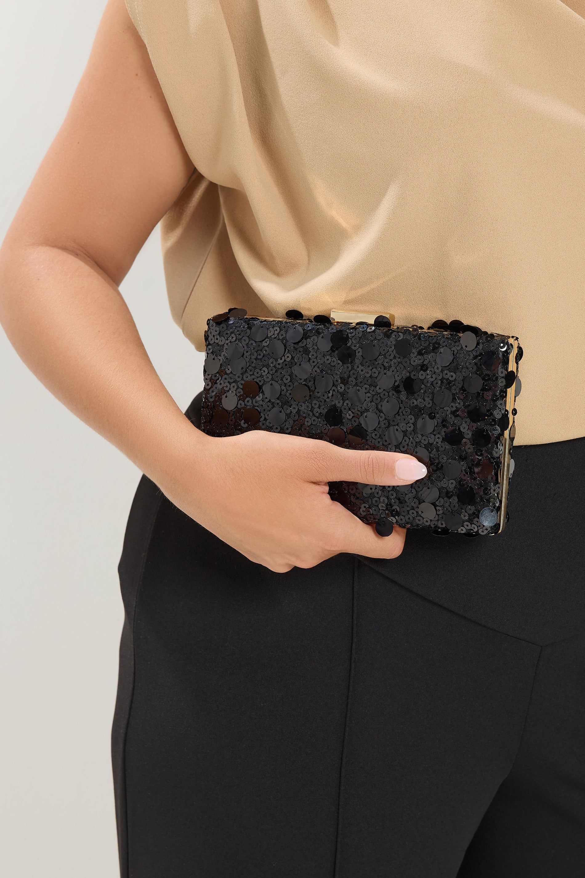 Black Mixed Sequin Clutch Bag | Yours Clothing 2