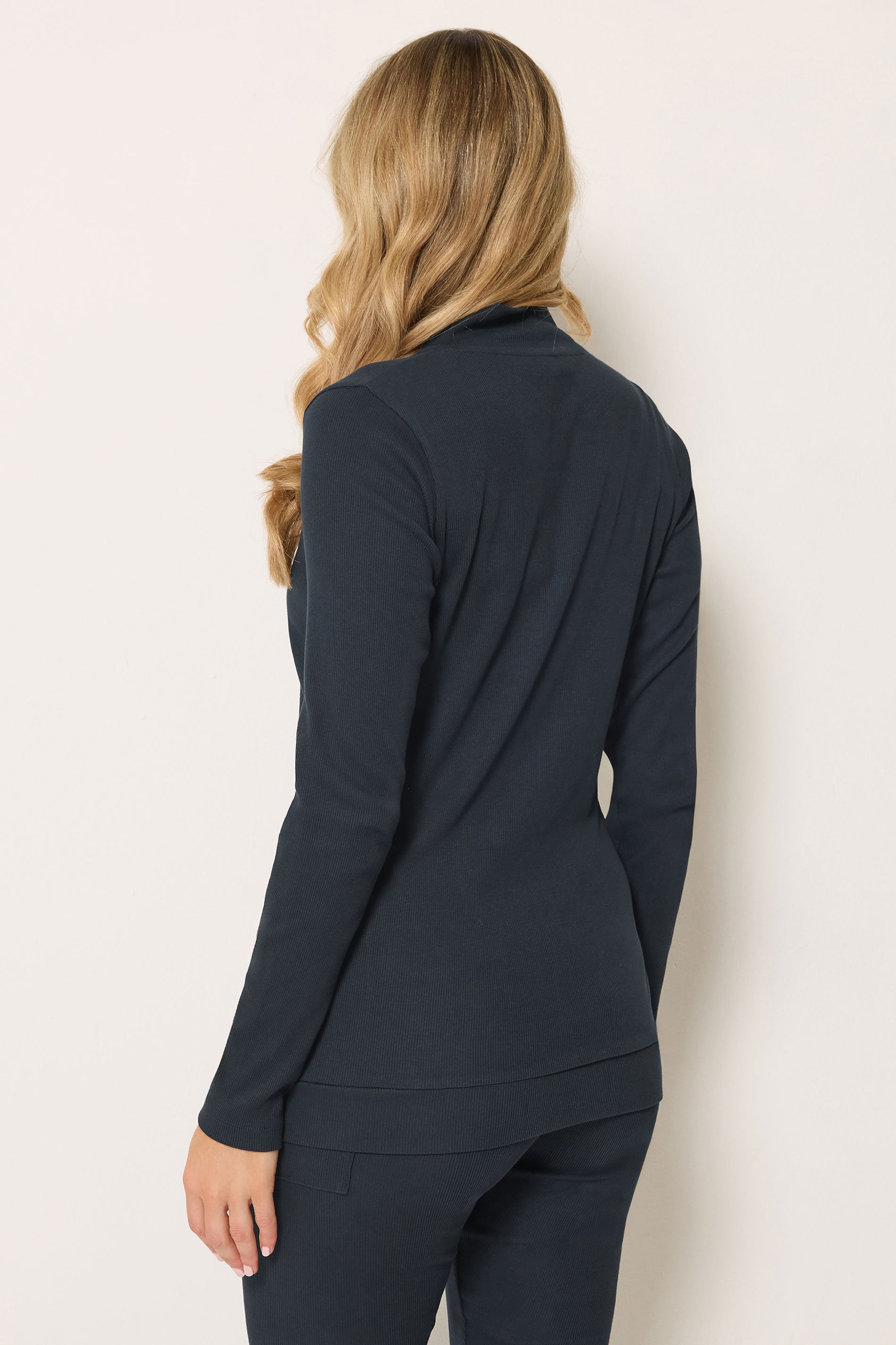 LTS Tall Women's Navy Blue Ribbed Zip Through Top | Long Tall Sally 3