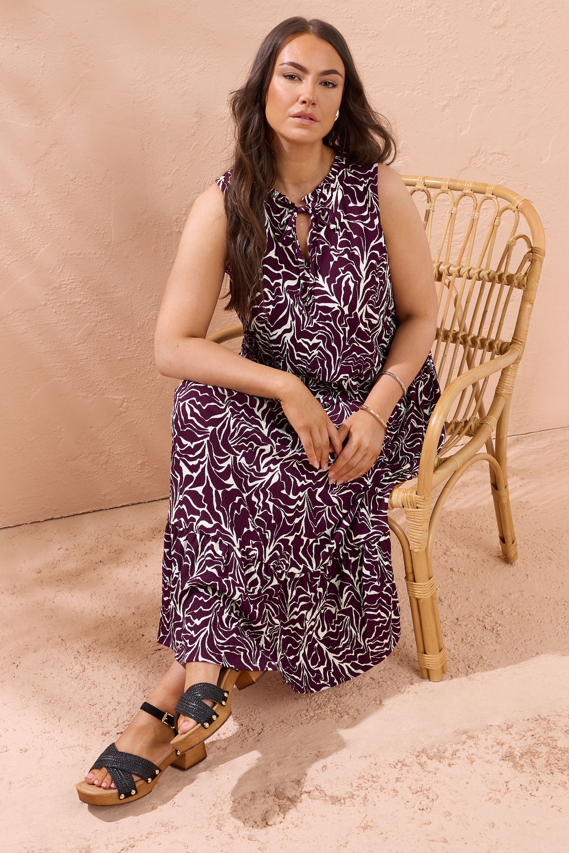EVANS Plus Size Purple Abstract Print Tie Neck Dress | Evans 1
