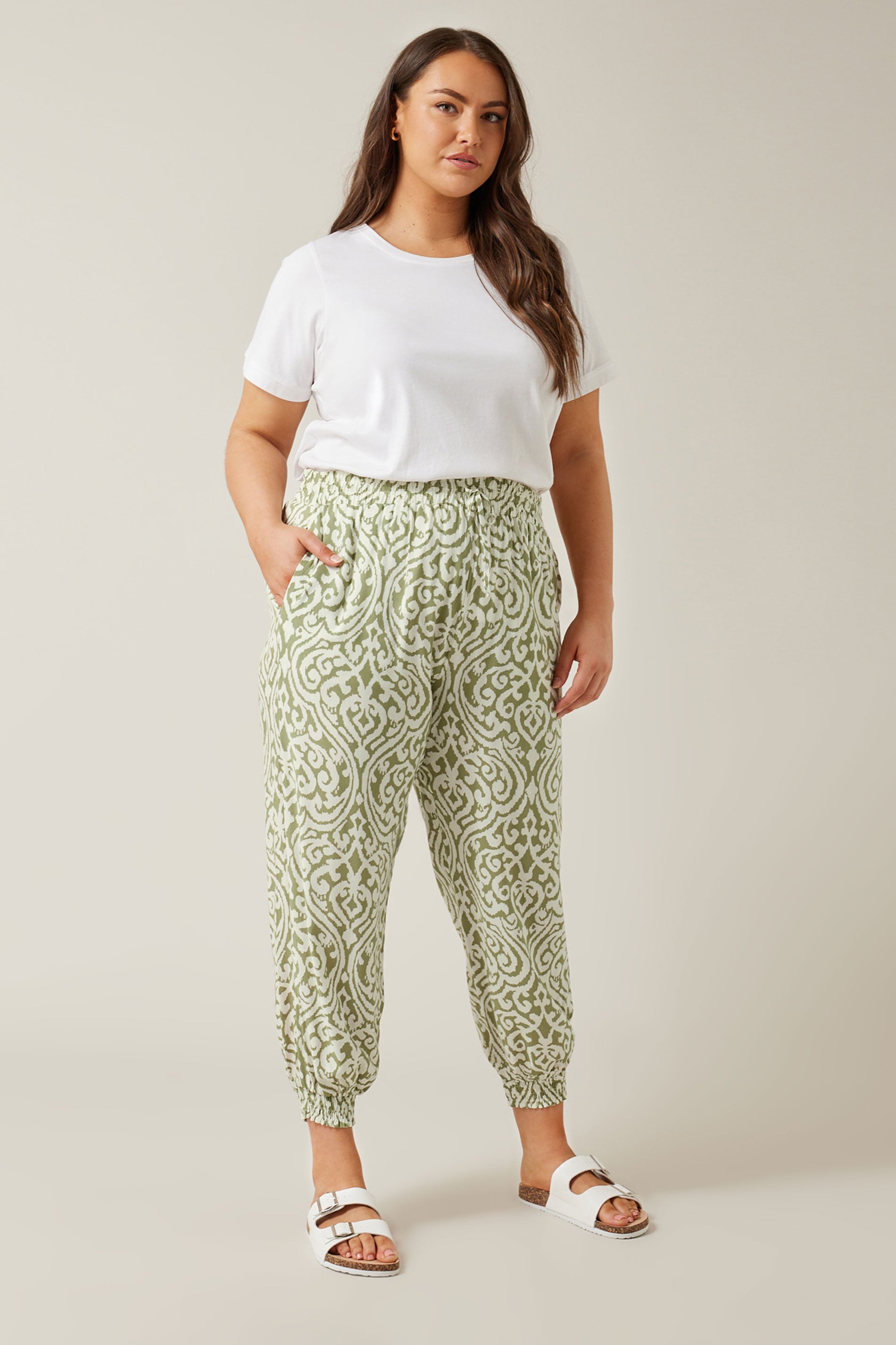 Evans Women's Green Plus Ikat Print Cuffed Harem Trousers Size 20