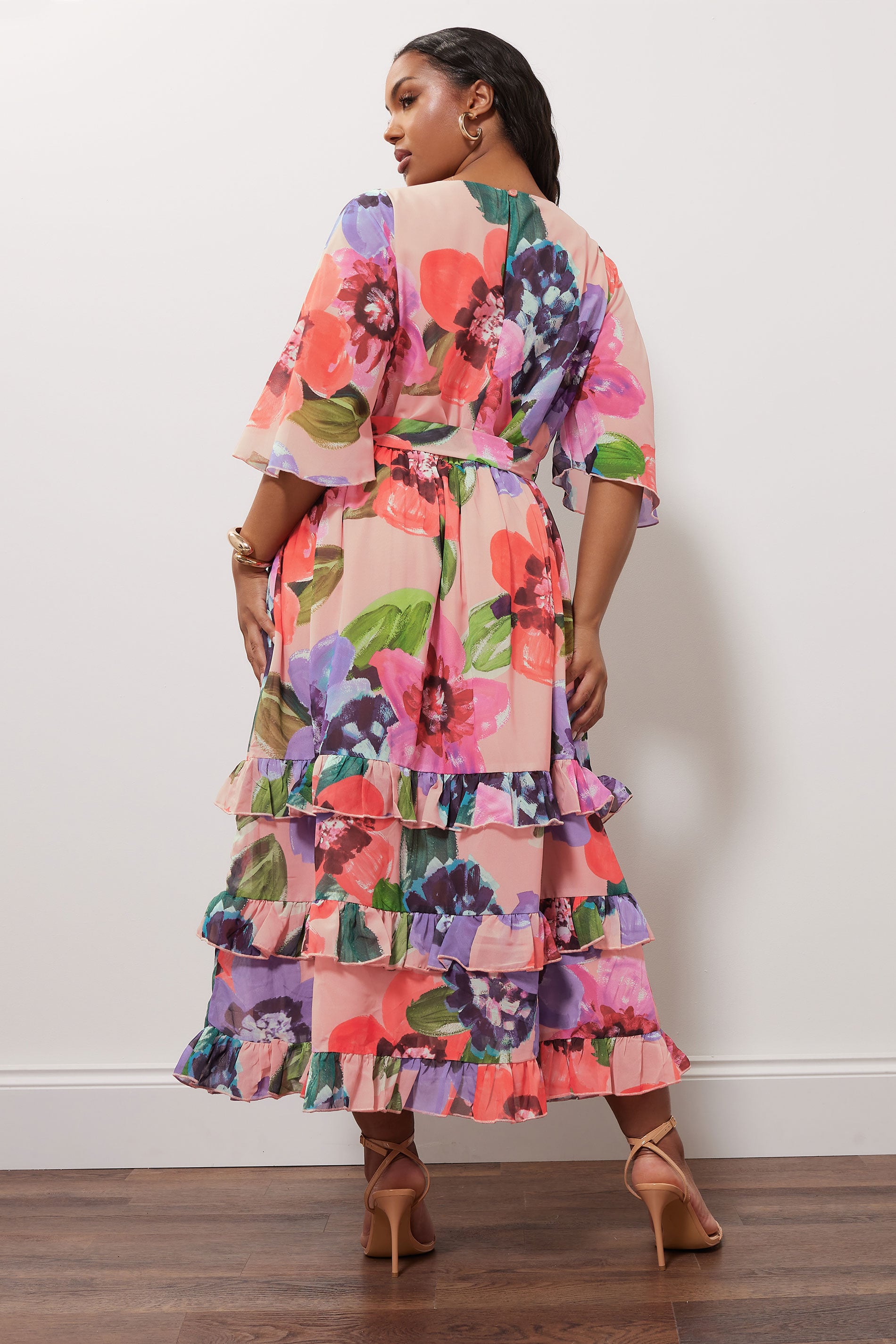 YOURS LONDON Plus Size Pink Floral Print Tiered Maxi Dress | Yours Clothing 5