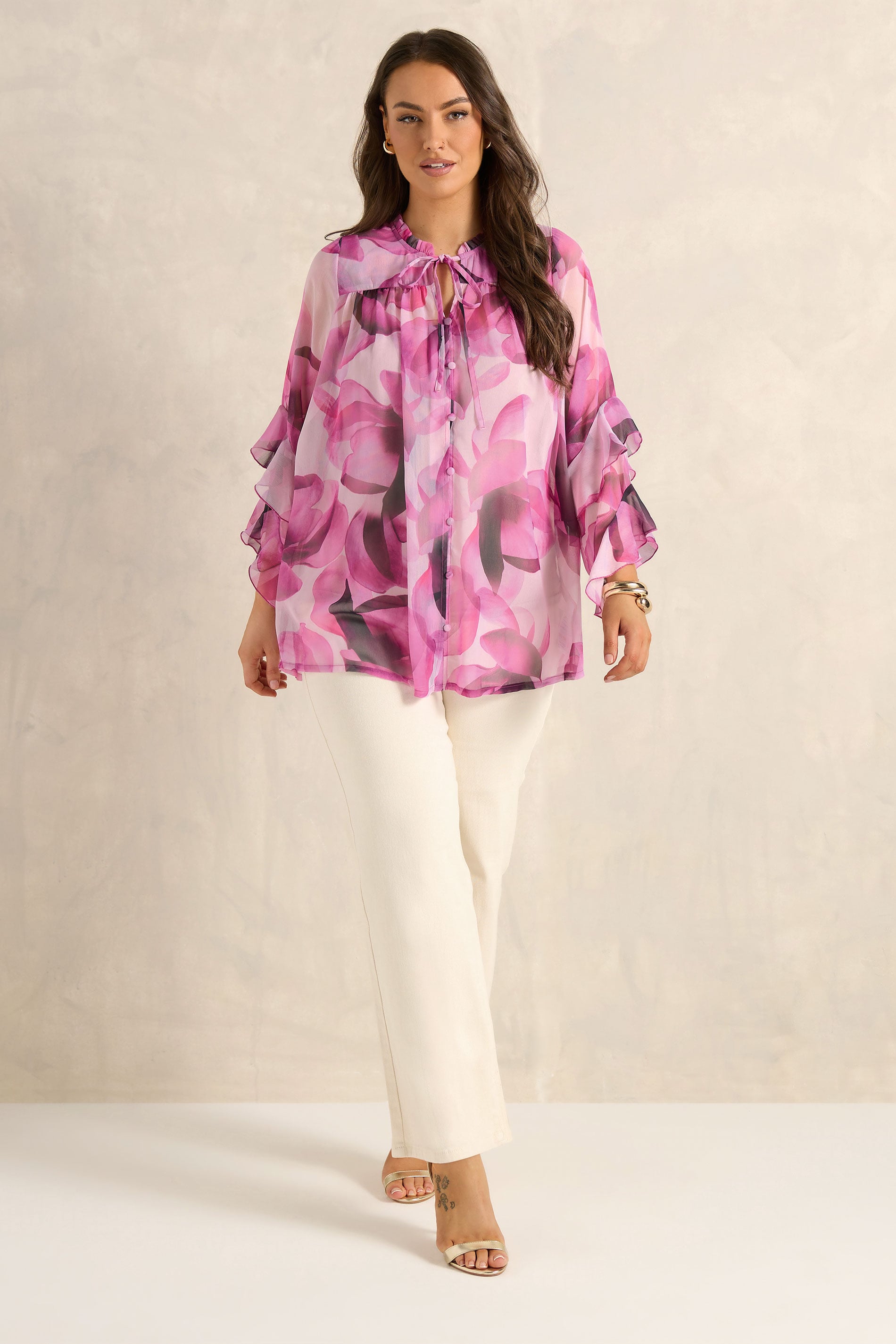 EVANS Plus Size Pink Petal Frill Occasion Blouse | Evans 1