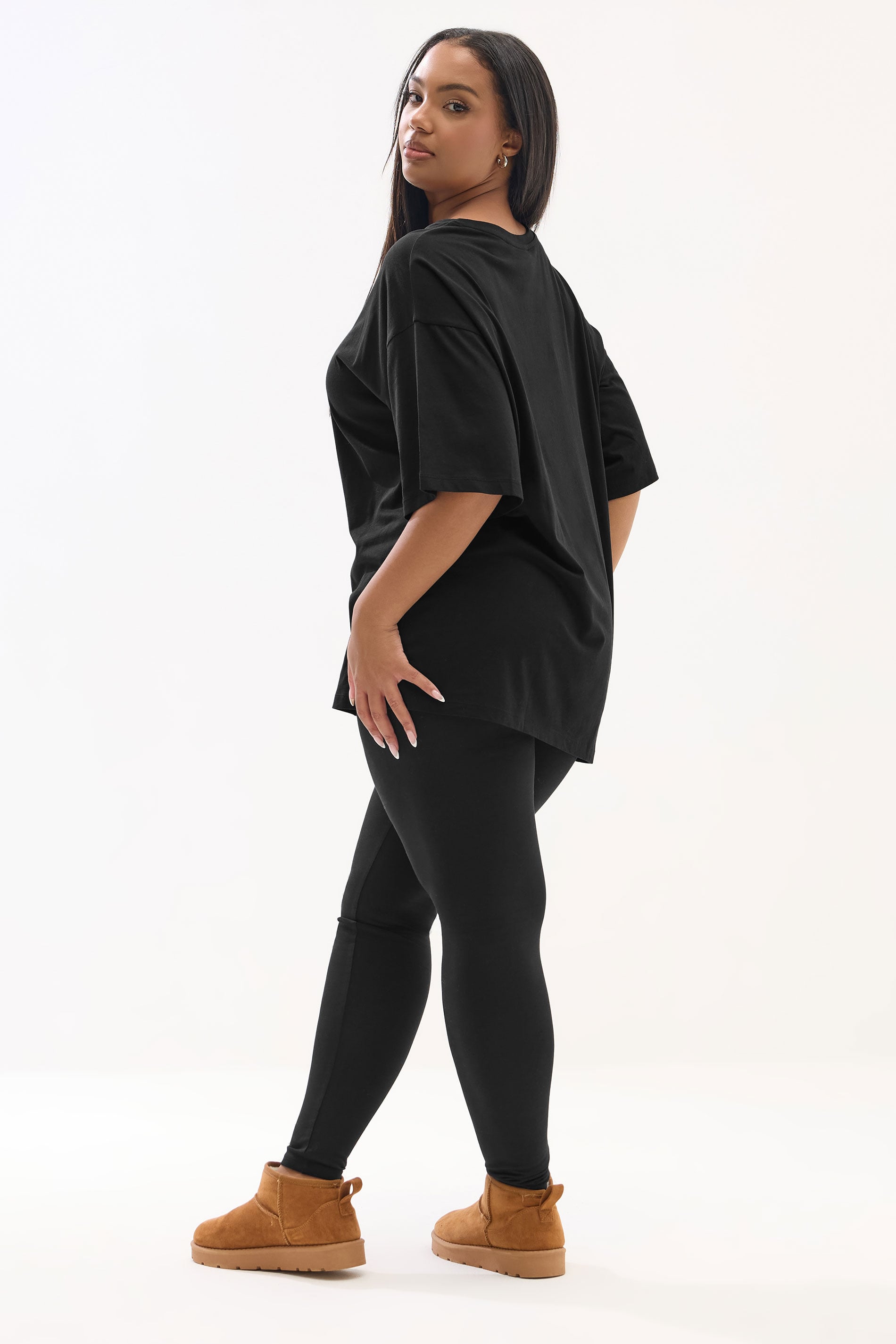 YOURS Plus Size Black T-Shirt & Legging Set | Yours Clothing 2