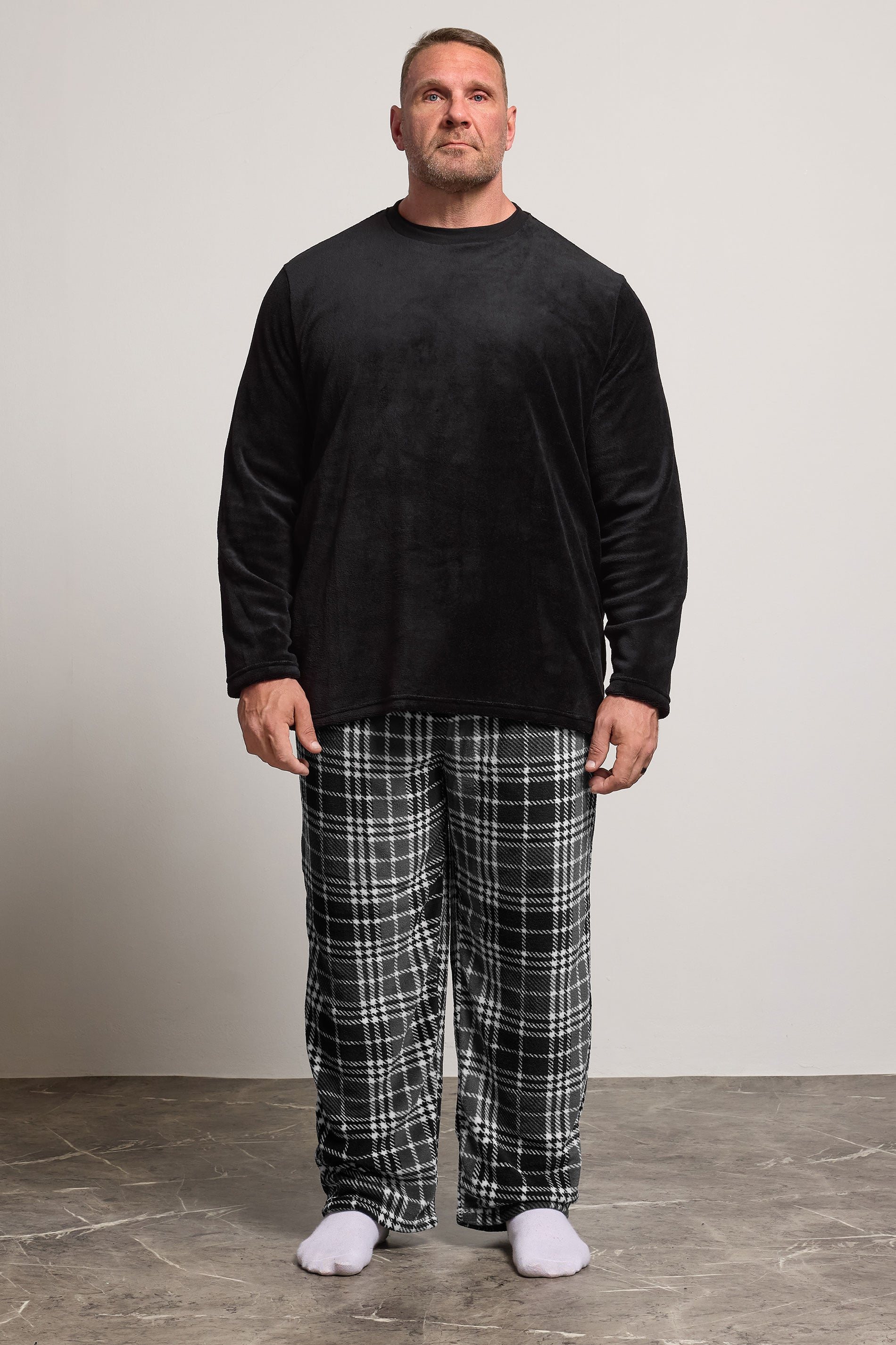 BadRhino Big & Tall Black Check Fleece Lounge Set | BadRhino 3