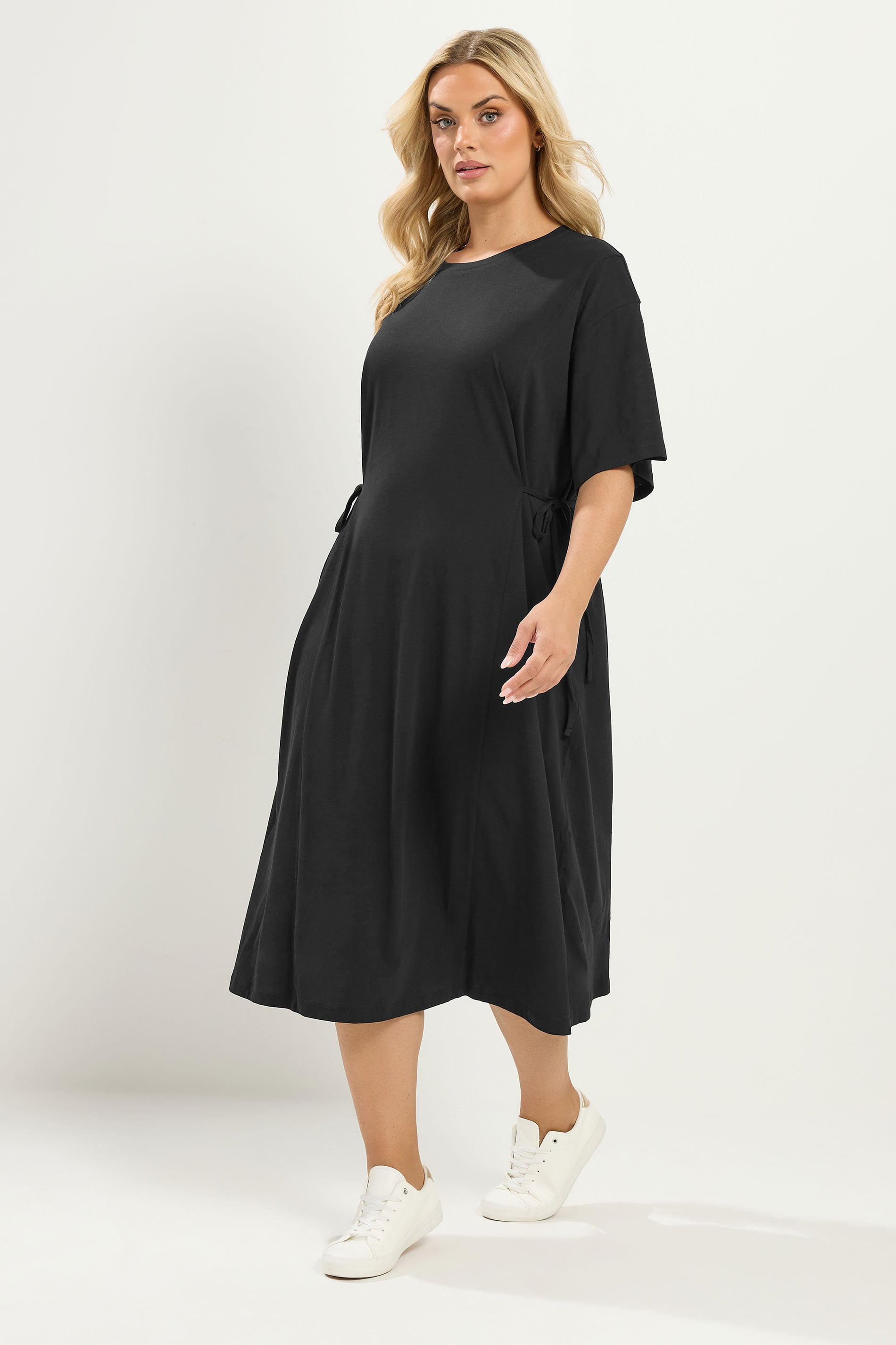 YOURS Plus Size Black Front Tie Midi Dress | Yours Clothing 1