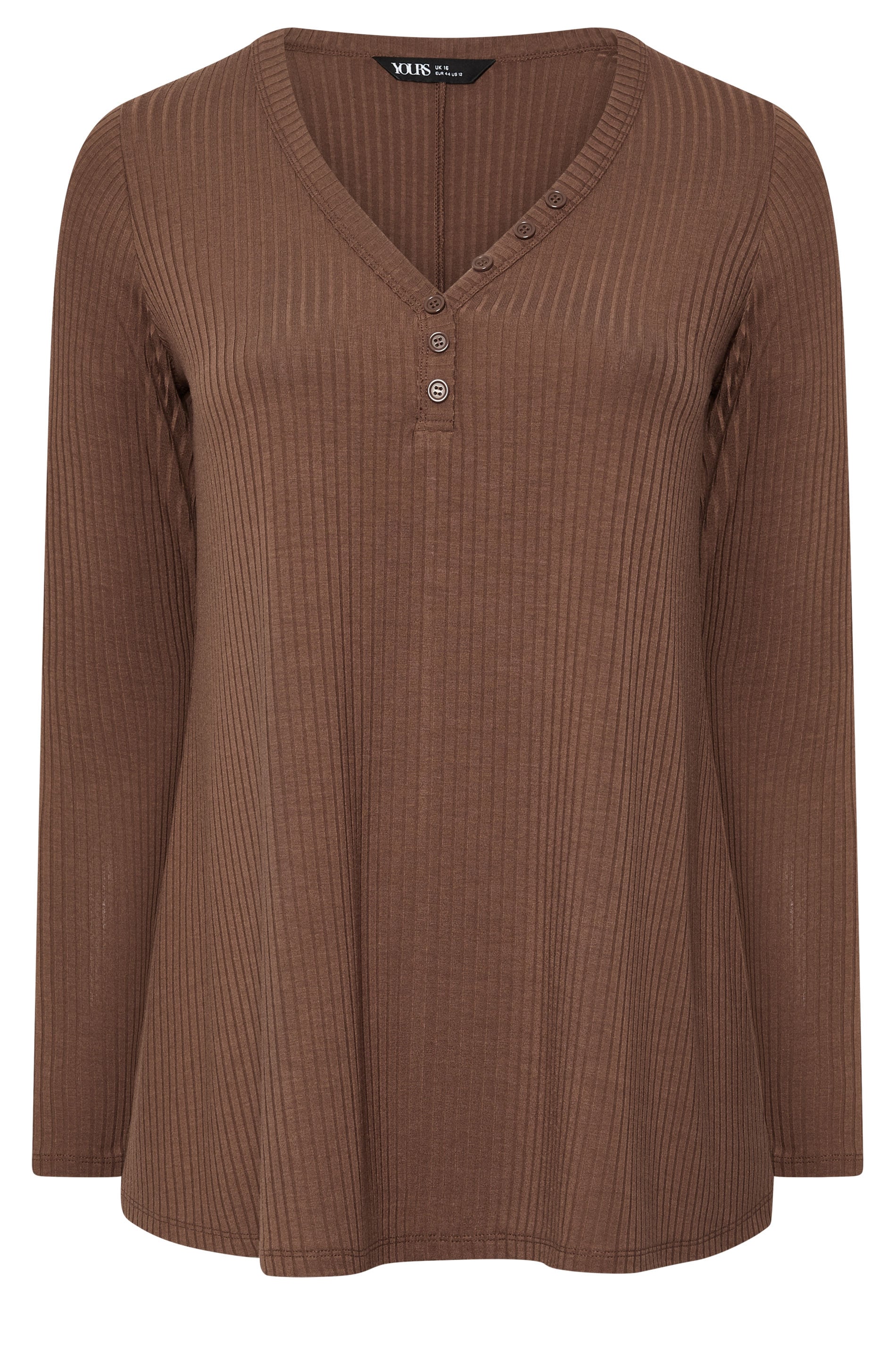 YOURS Plus Size Chocolate Brown Henley Swing Top | Yours Clothing 1
