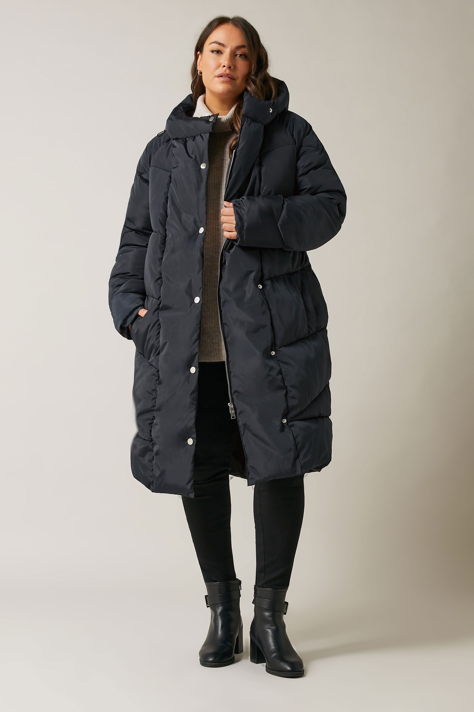 EVANS Plus Size Black Padded Midi Coat | Evans 2
