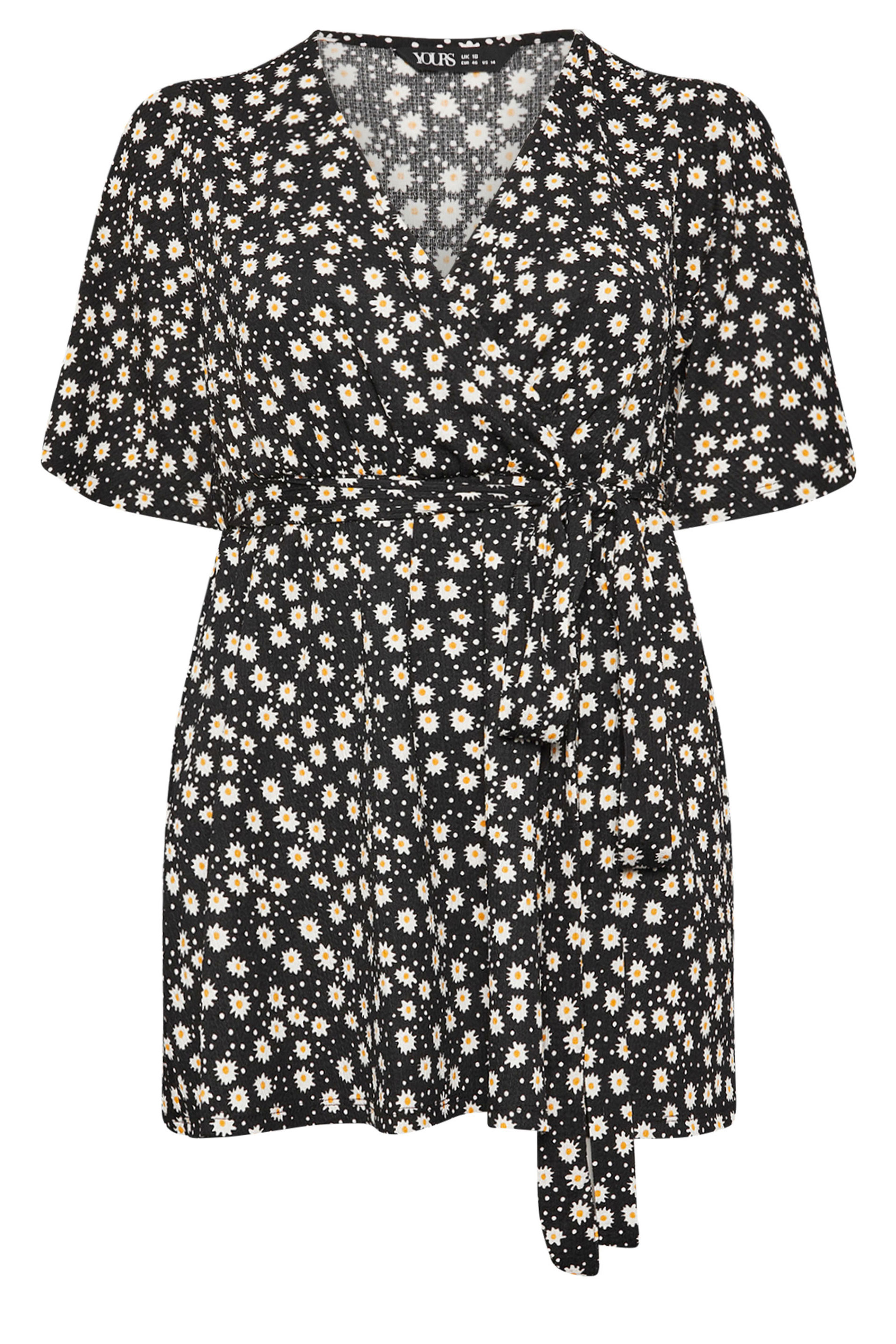 YOURS Plus Size Black Textured Floral Print Wrap Top | Yours Clothing 6