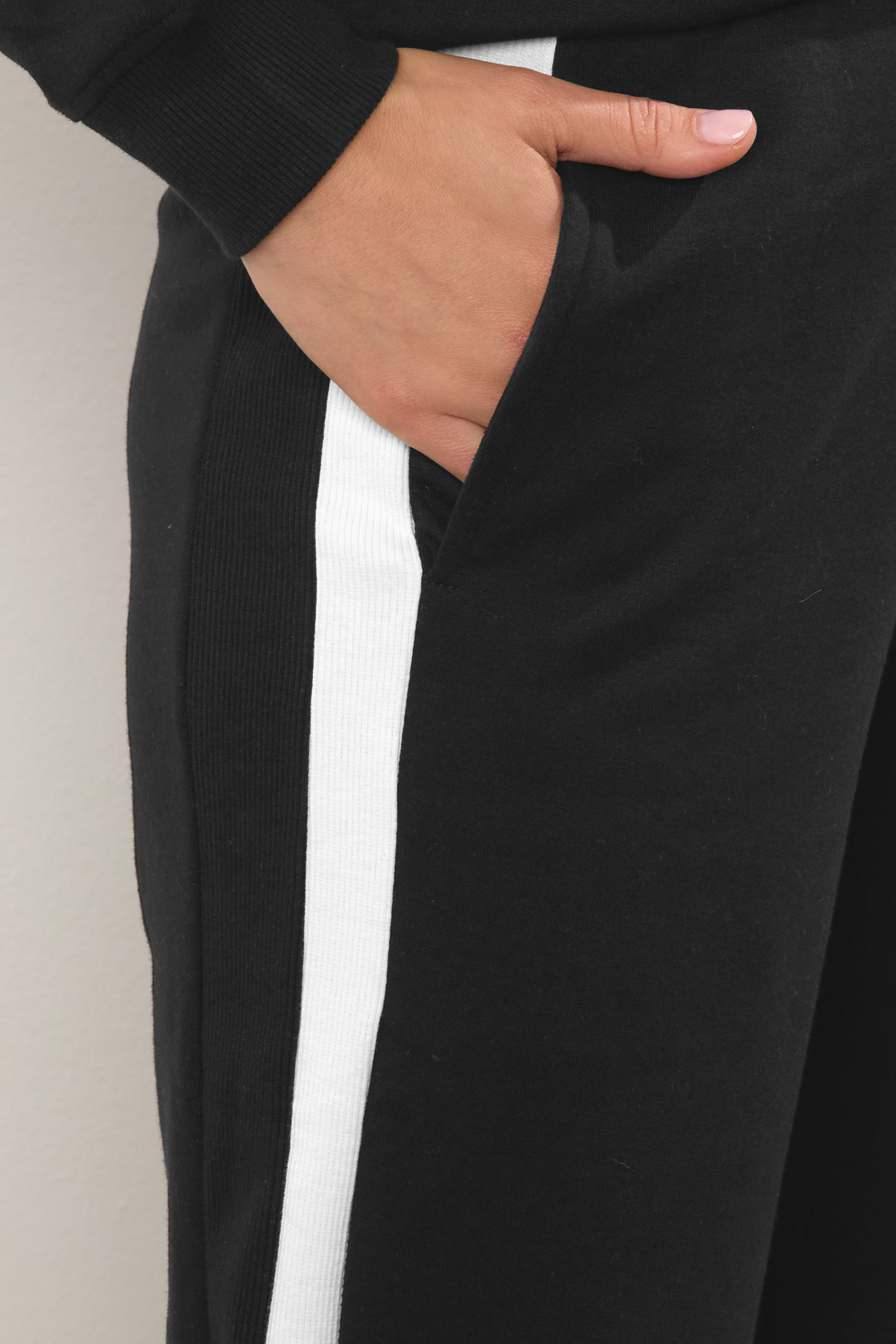 LTS Tall Black Ribbed Striped Wide Leg Joggers | Long Tall Sally 5