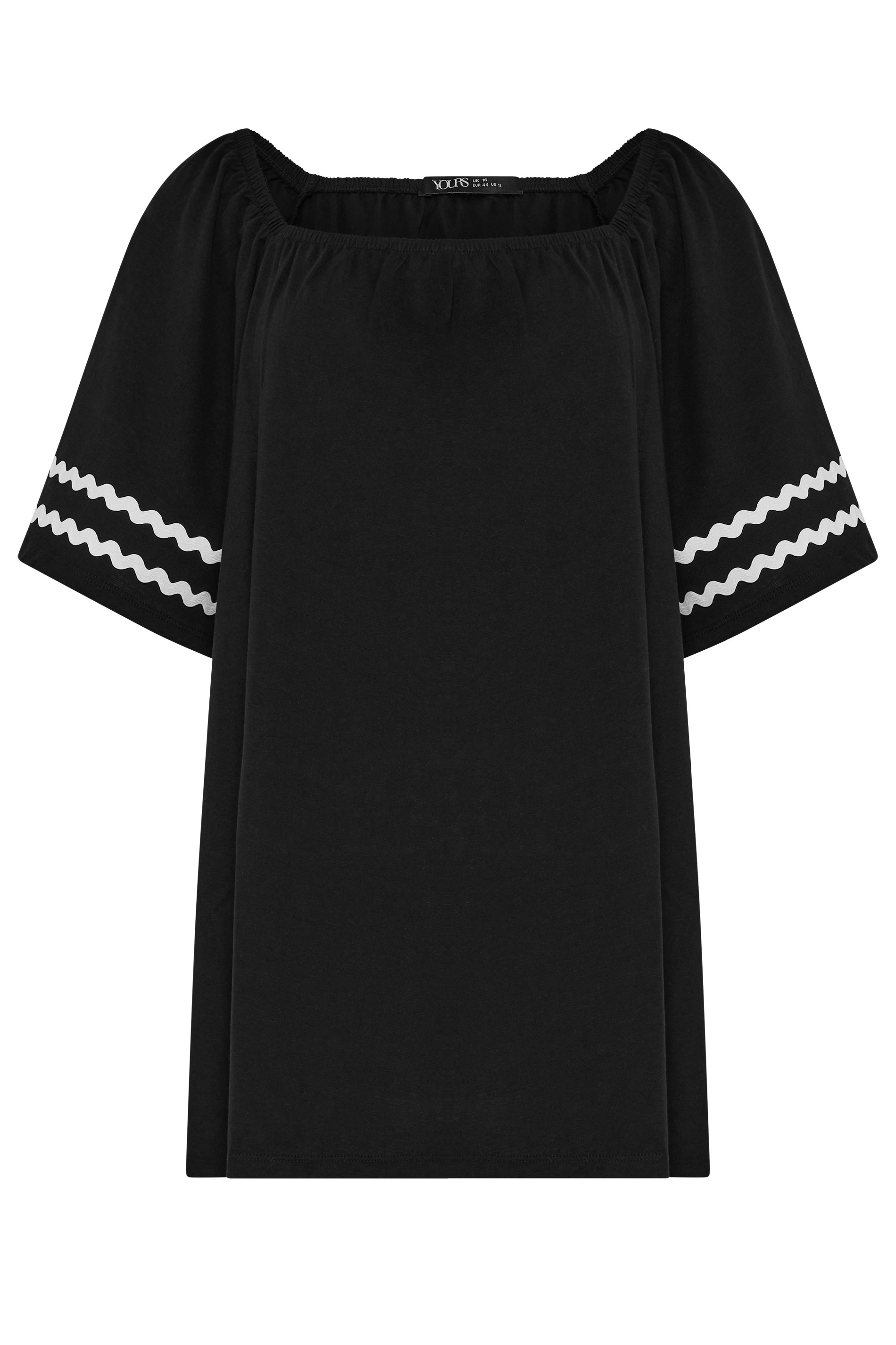 YOURS Plus Size Black Contrast Trim Square Neck T-Shirt | Yours Clothing 5