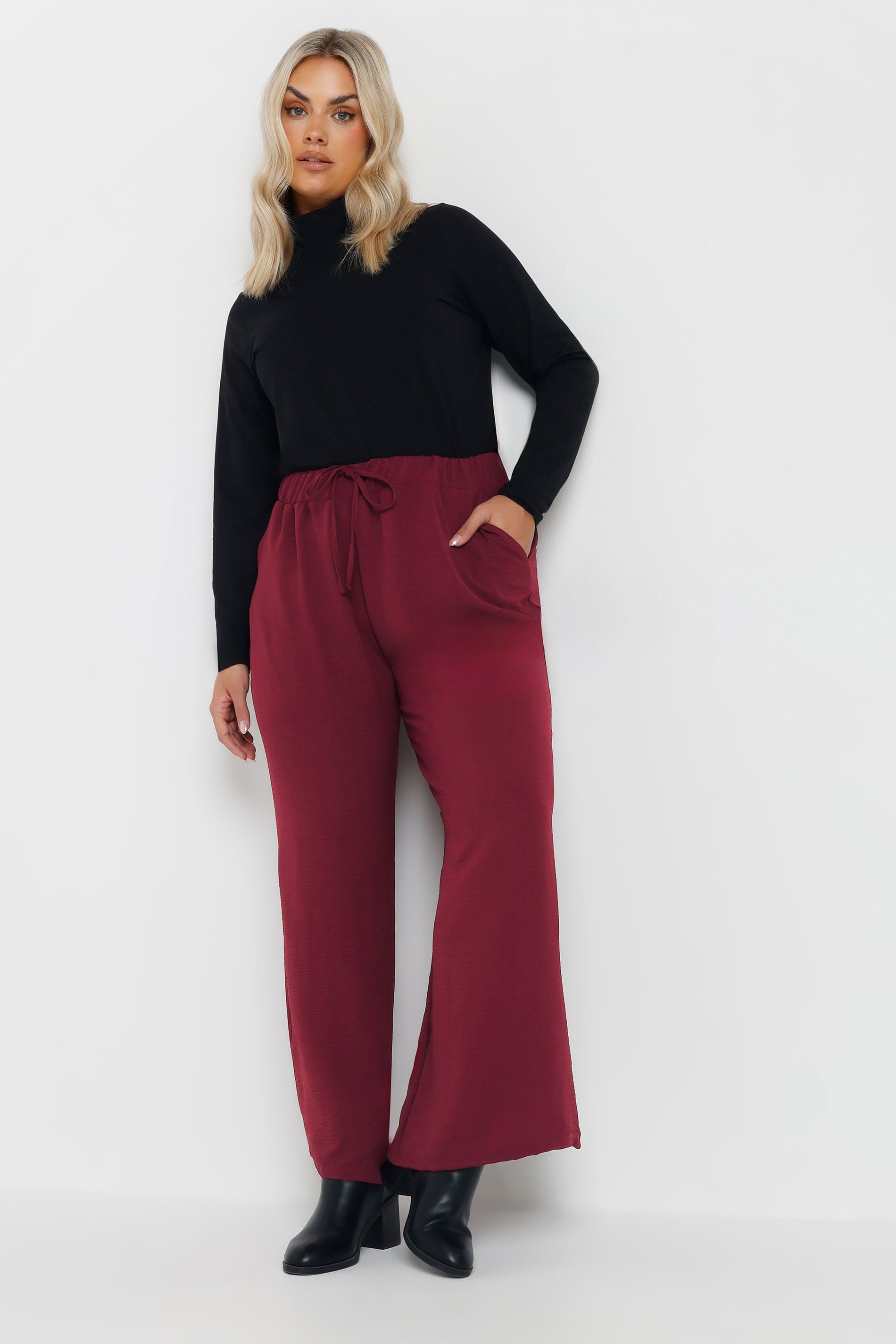YOURS Plus Size Burgundy Red Wide Leg Trousers | Yours Clothing 1