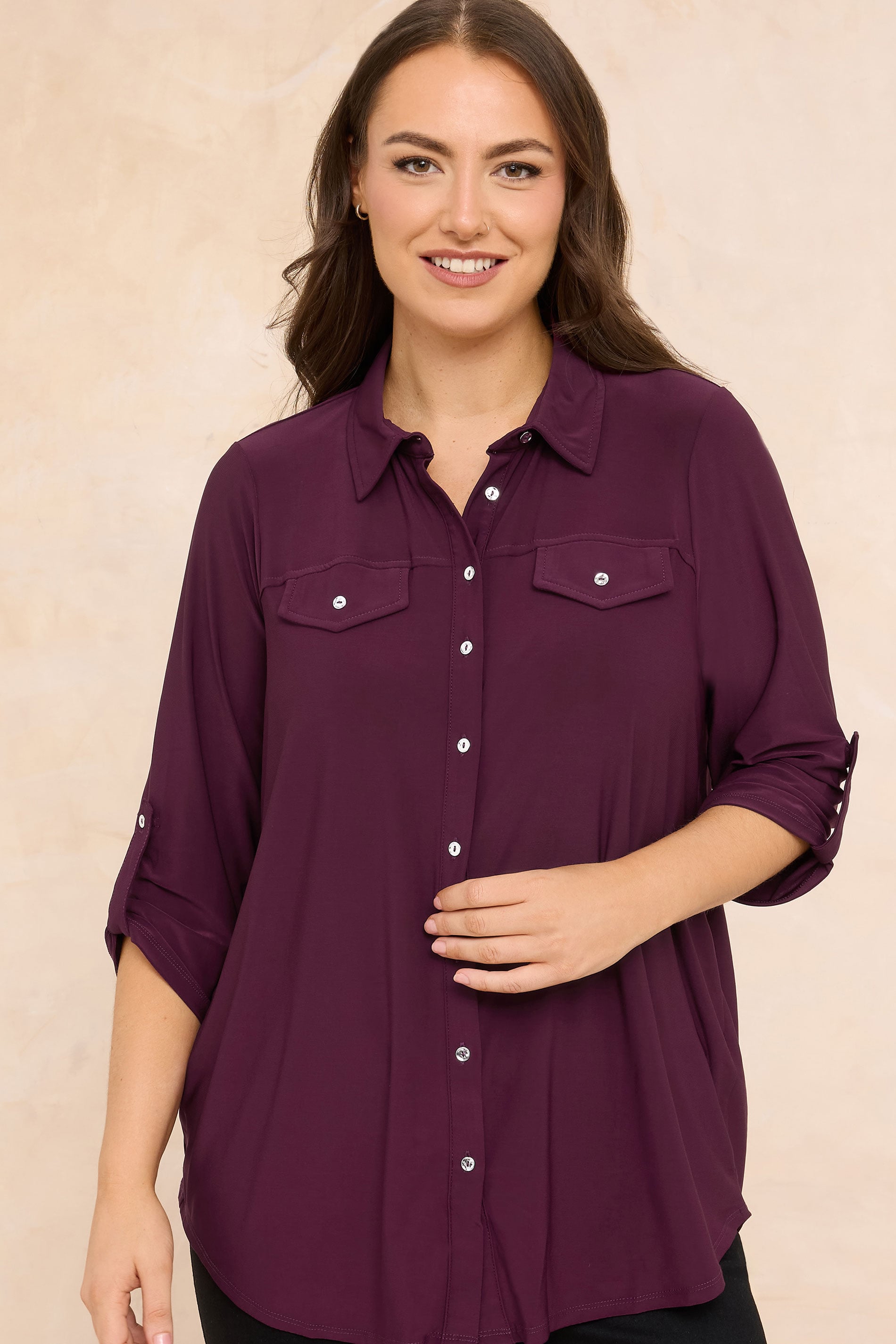 Evans Women's Red Plus Burgundy Tab Sleeve Blouse Size 26-28