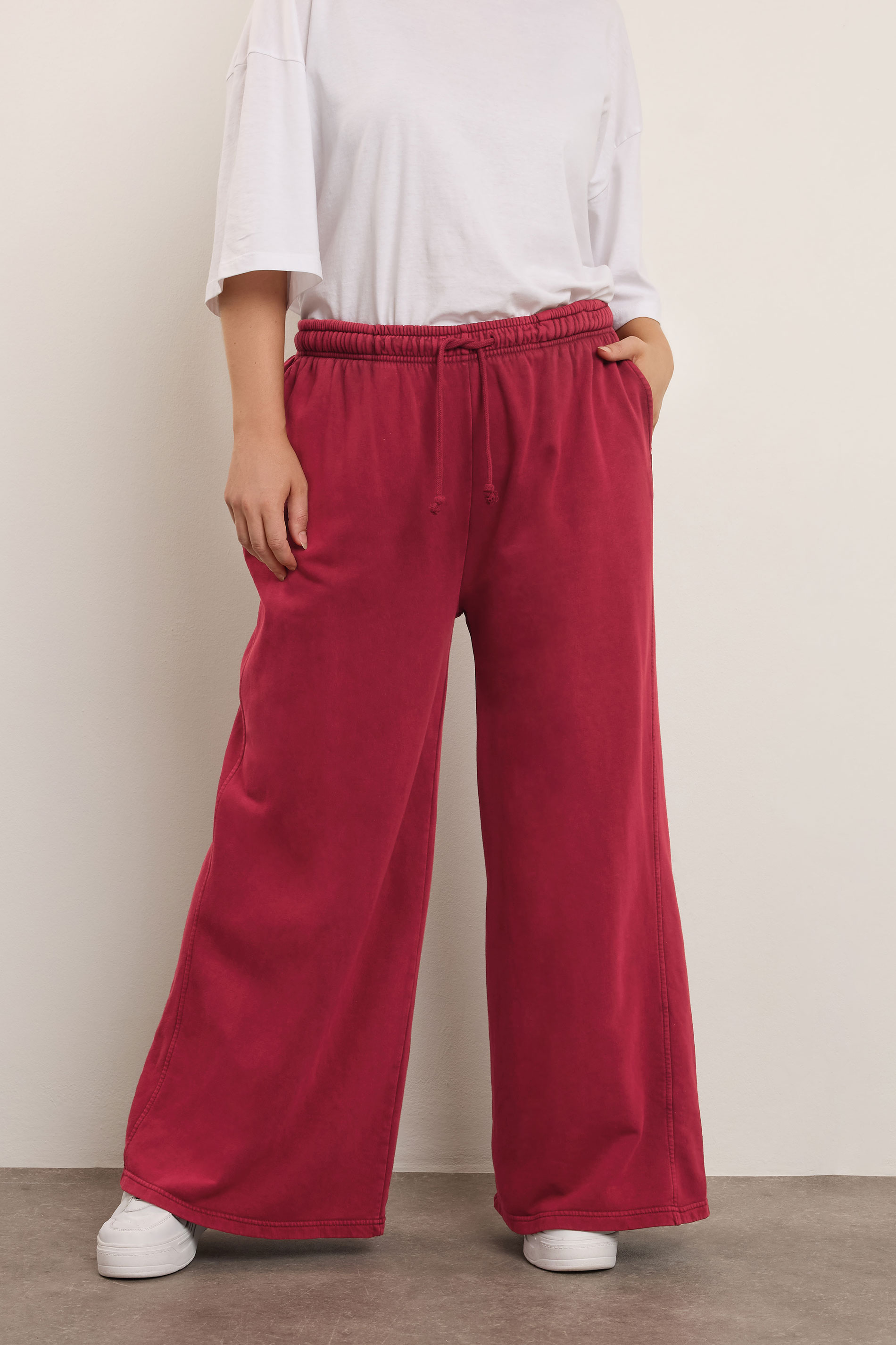 YOURS Plus Size Red Wide Leg Joggers | Yours Clothing 2