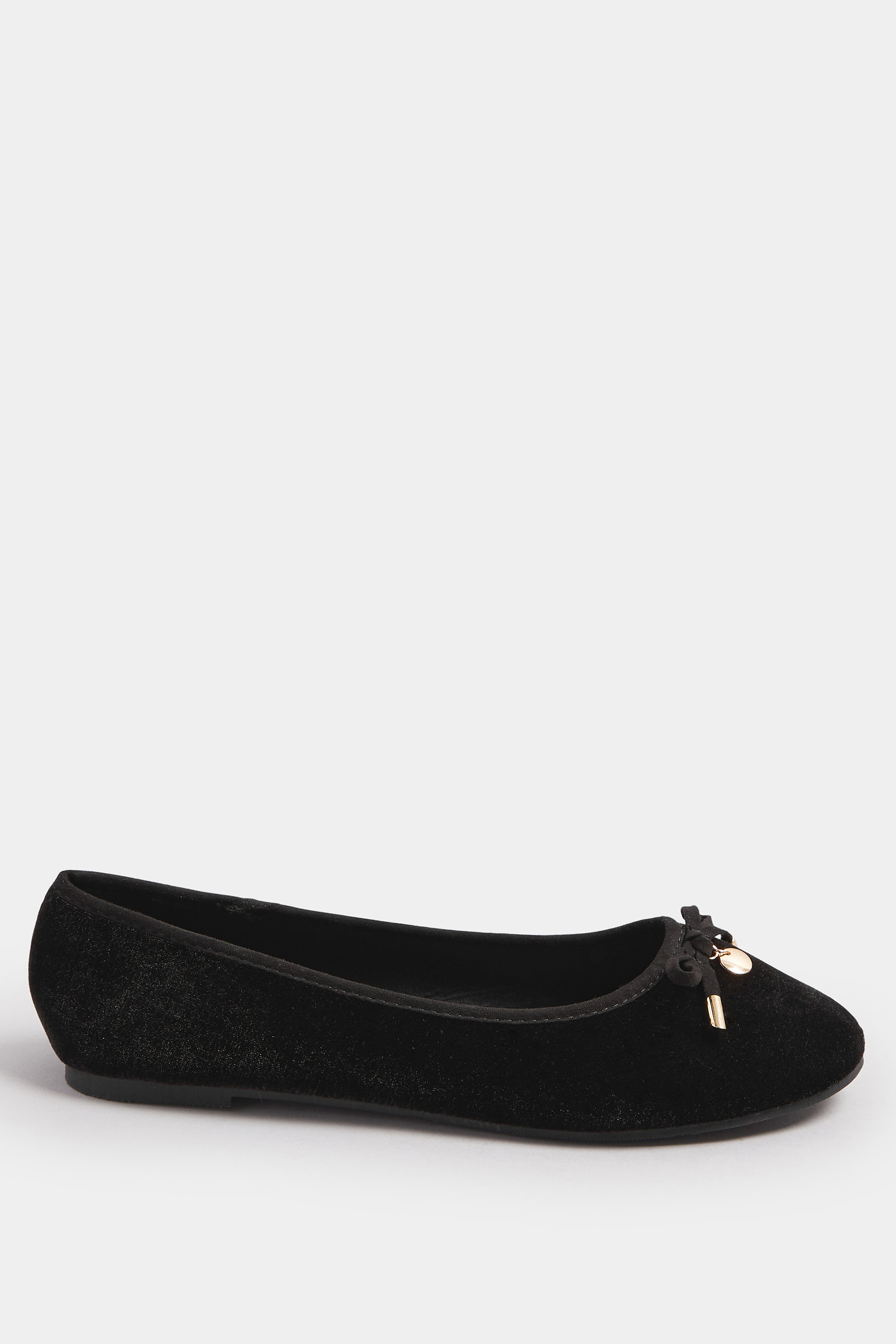 LTS Black Velvet Bow Ballerina Pumps In Standard Fit | Long Tall Sally 2