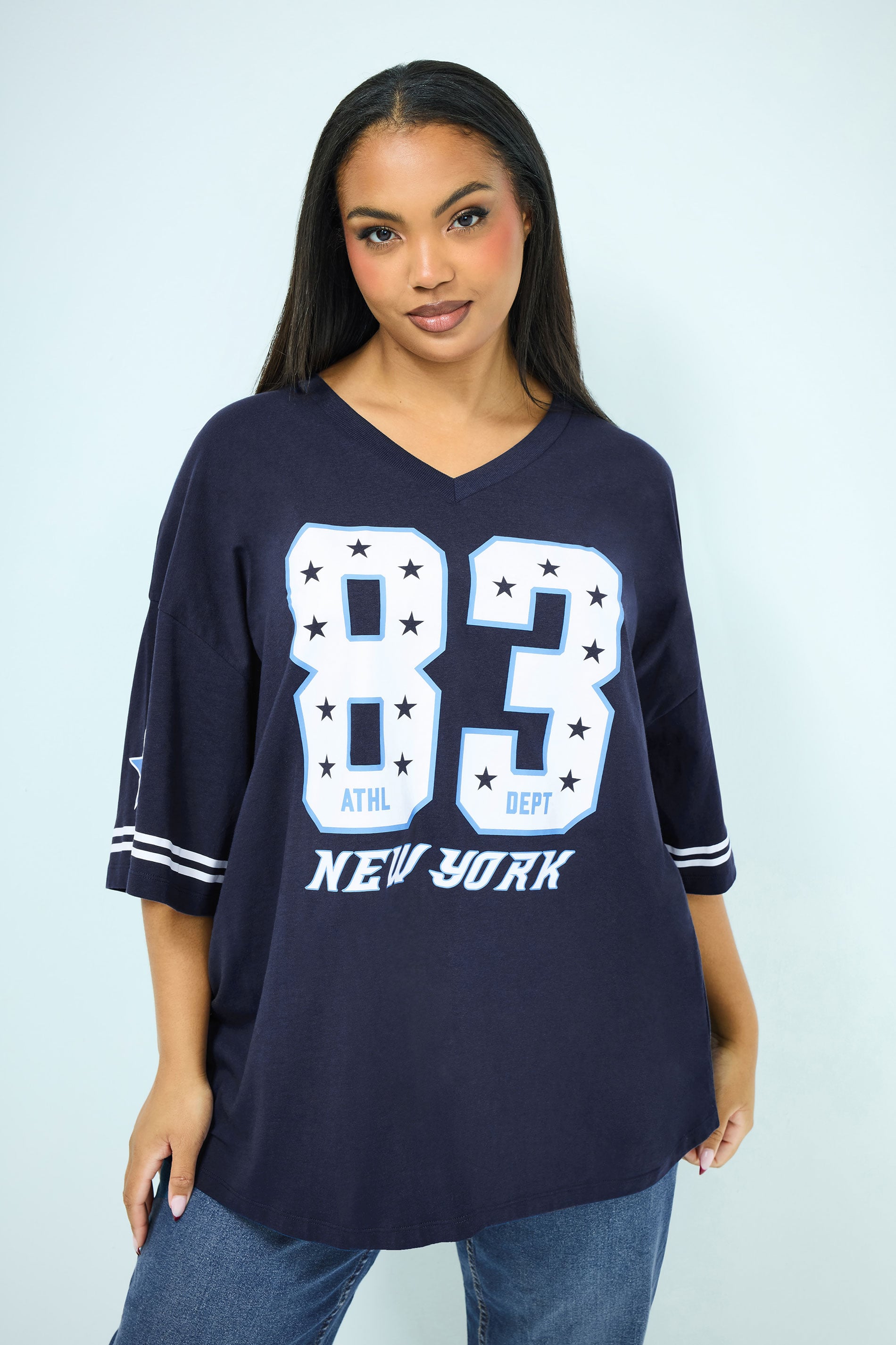 YOURS Plus Size Navy Blue '83 New York' Boxy T-Shirt | Yours Clothing 3