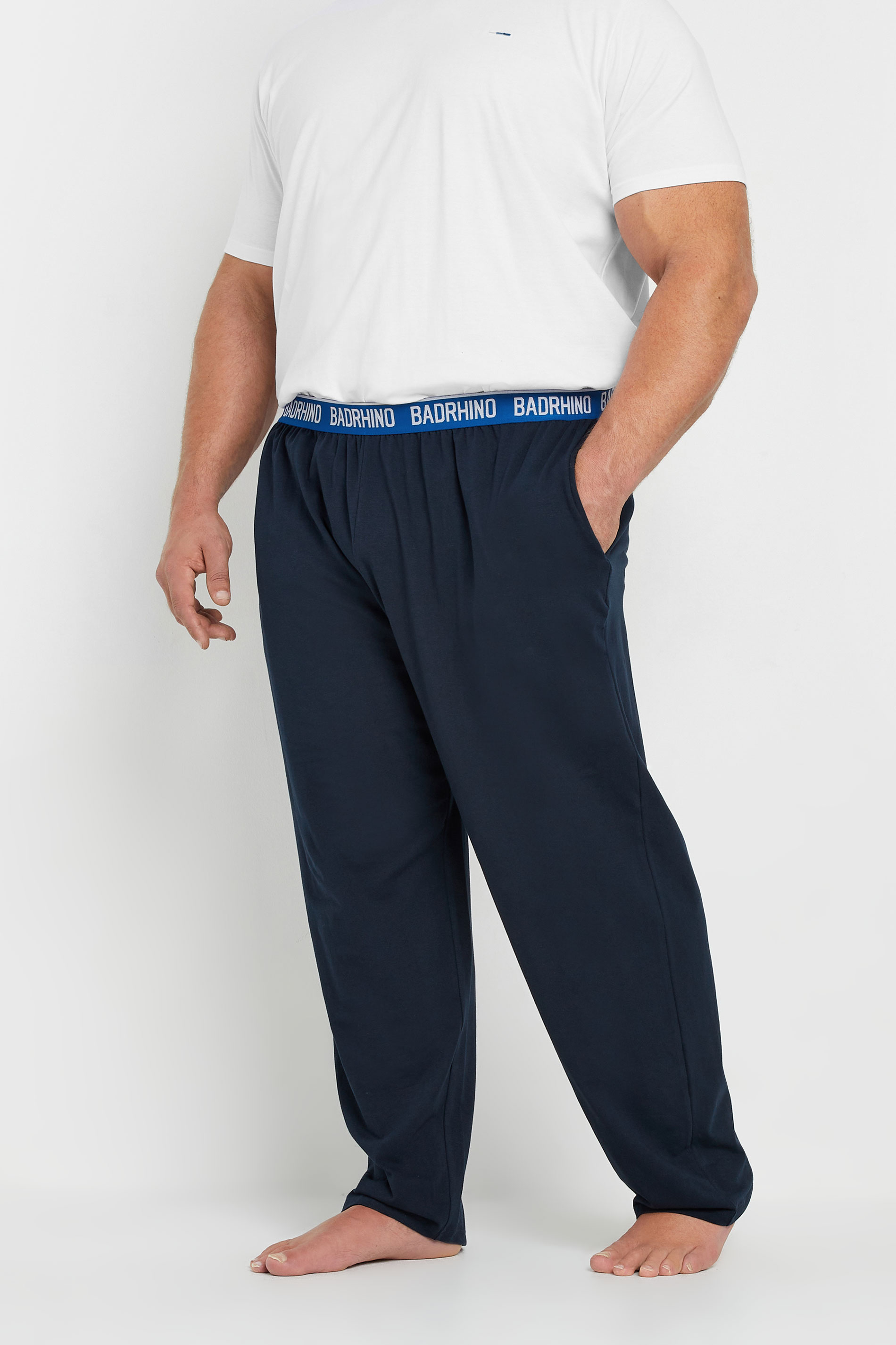 BadRhino Big & Tall White & Navy Blue T-Shirt & Lounge Trousers Set | BadRhino 1