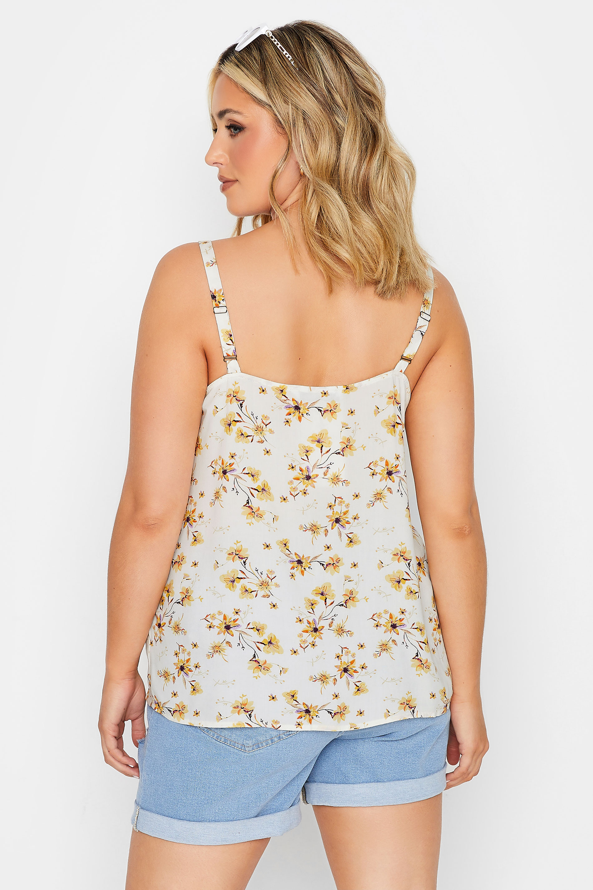 YOURS Plus Size White Floral Button Cami Vest Top | Yours Clothing 3