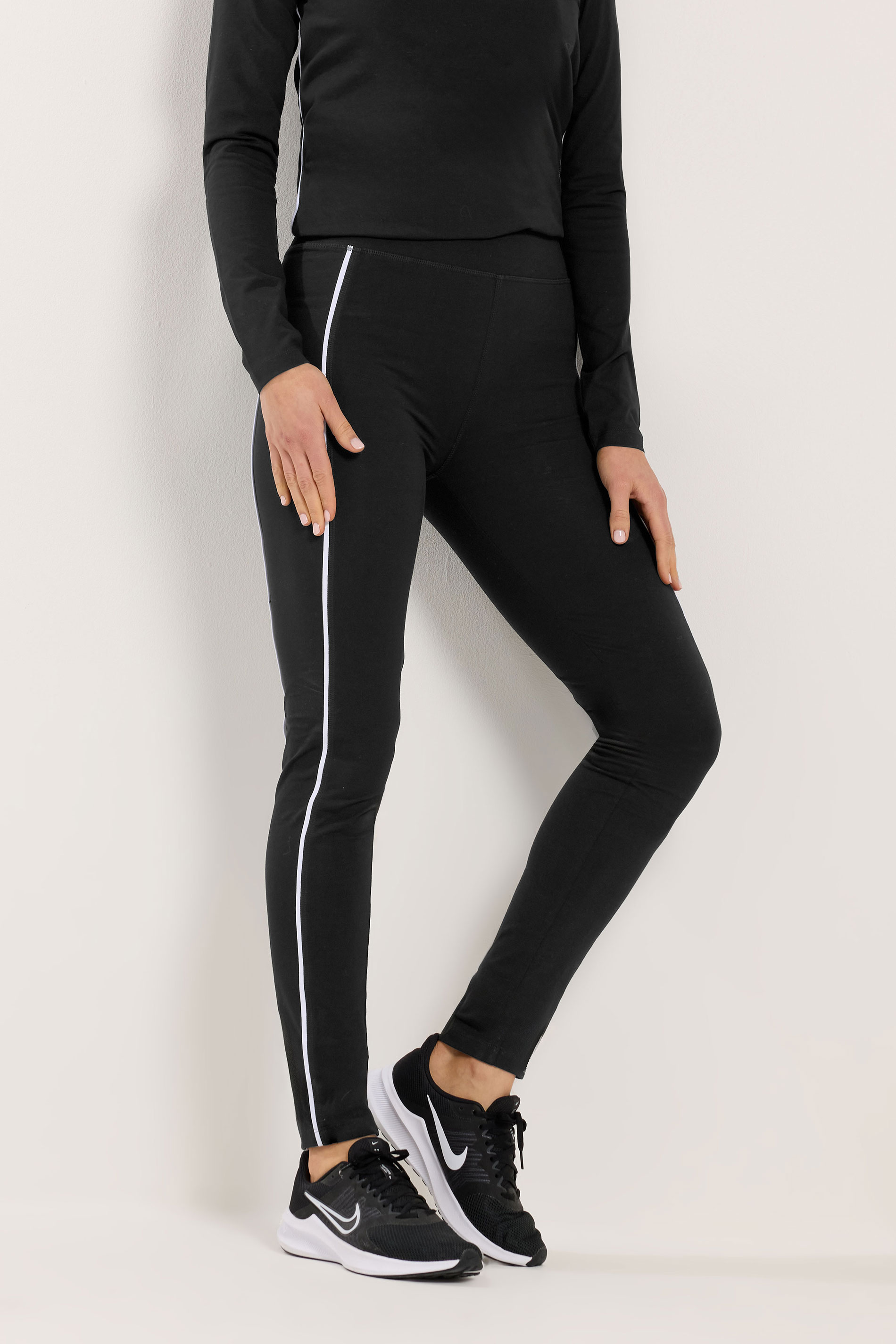 LTS Tall Set Women's Black Cotton Active Piped Long Sleeve Top & Leggings | Long Tall Sally 6