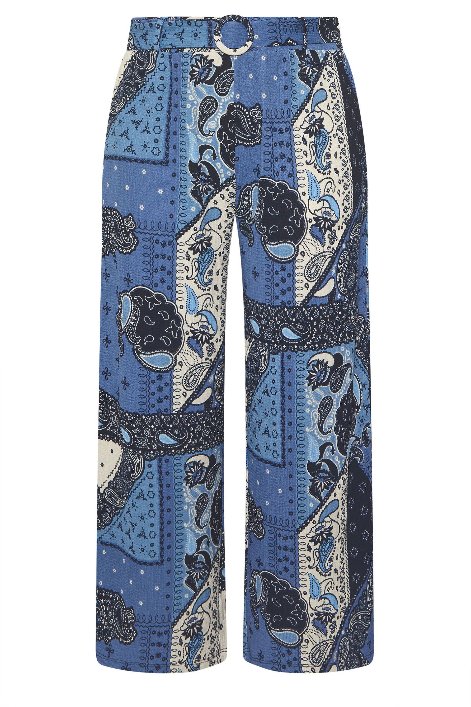 YOURS Plus Size Blue Bandana Print Belted Wide Leg Trousers | Yours Clothing 6