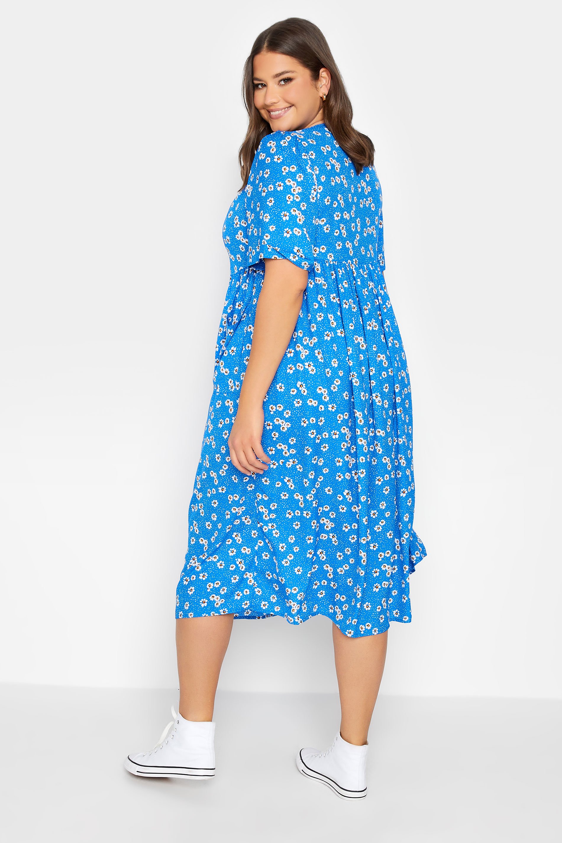 YOURS Plus Size Blue Daisy Print Smock Dress | Yours Clothing 3
